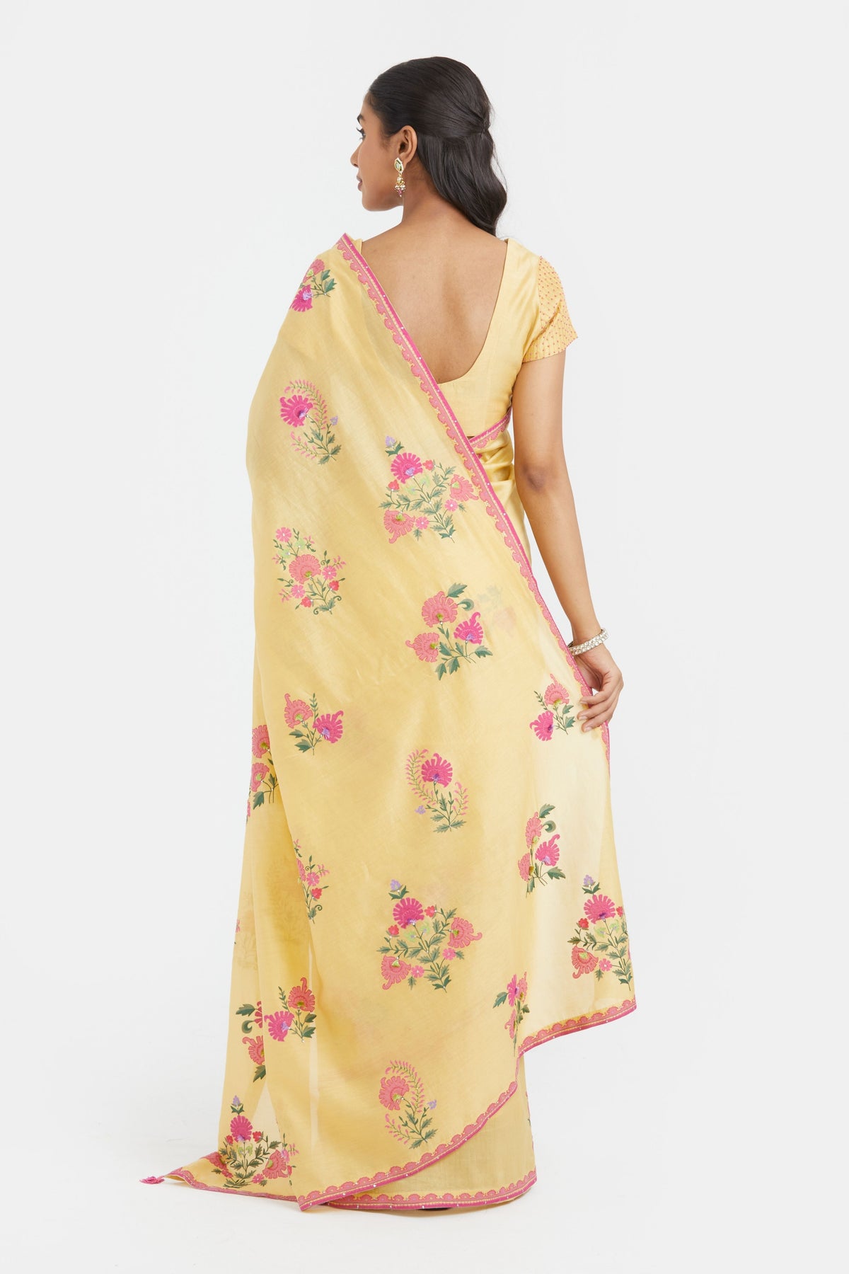Yellow Silk Chanderi Saree Set