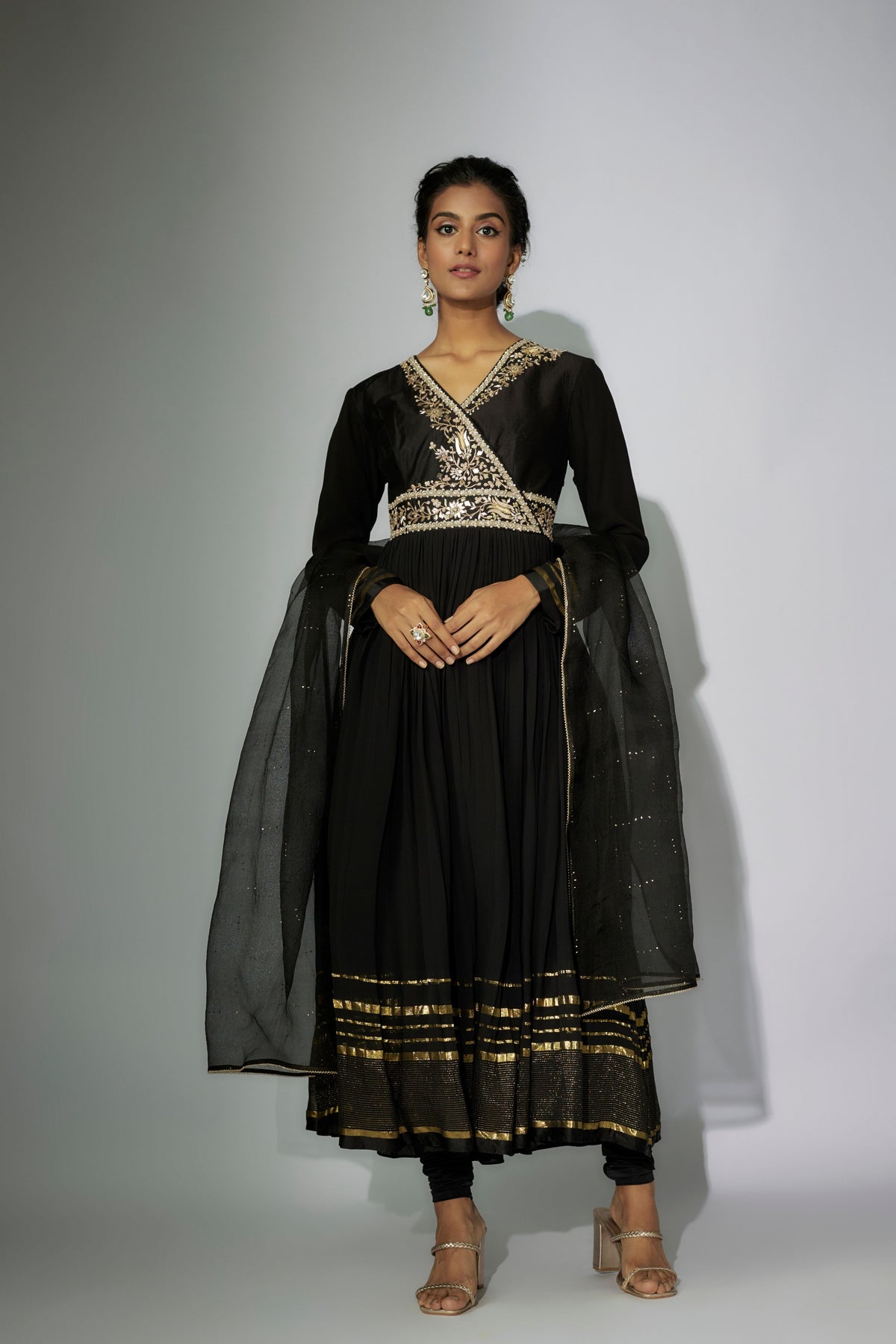 Black Embroidered Anarkali Set