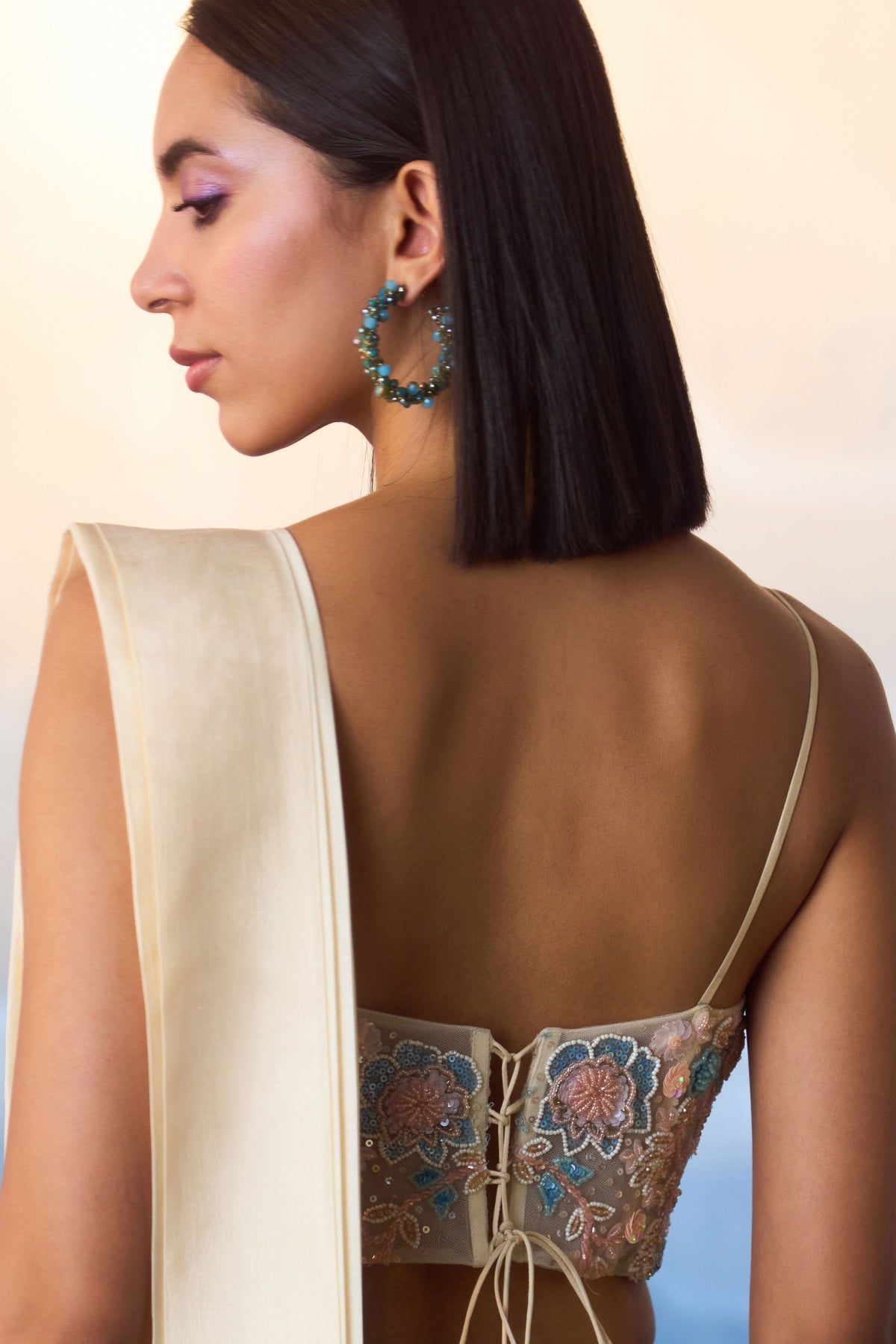 Champagne Drape Saree Set