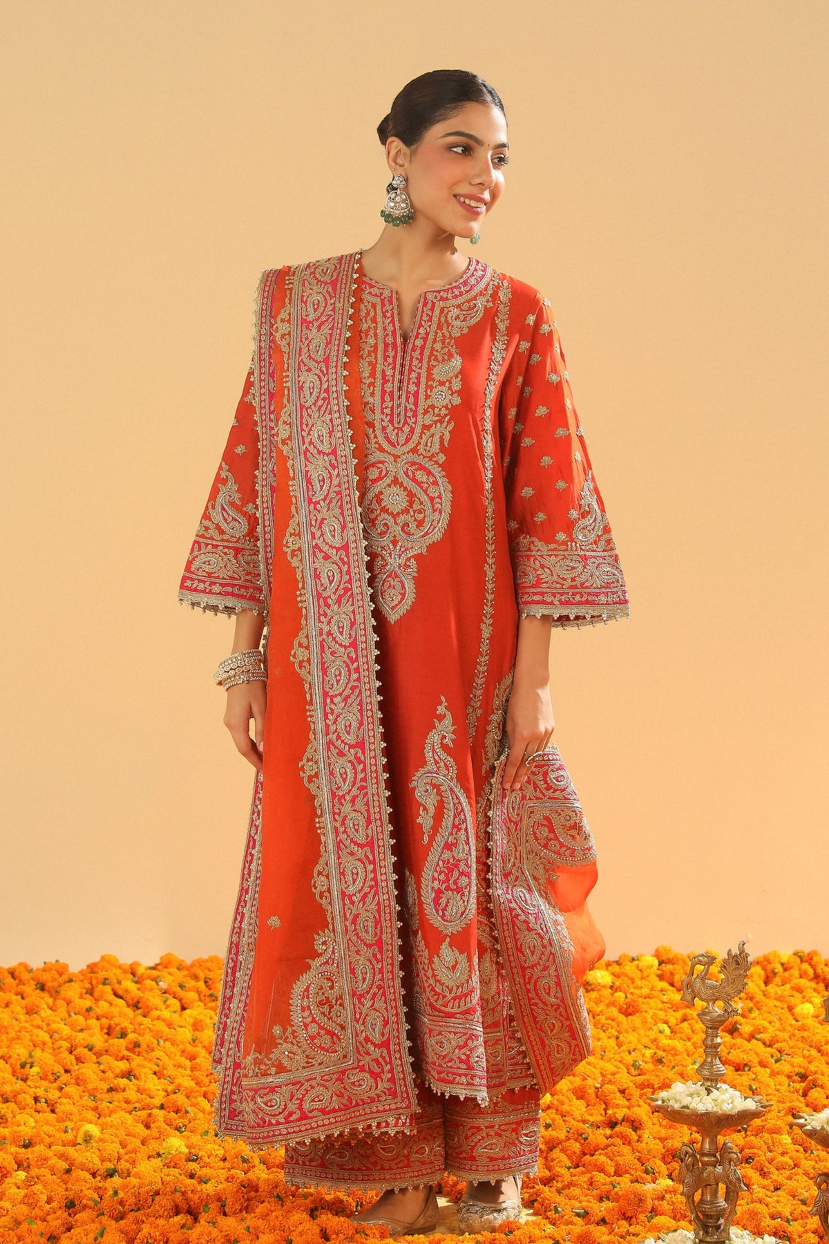 Burnt Orange A-line Kurta Set