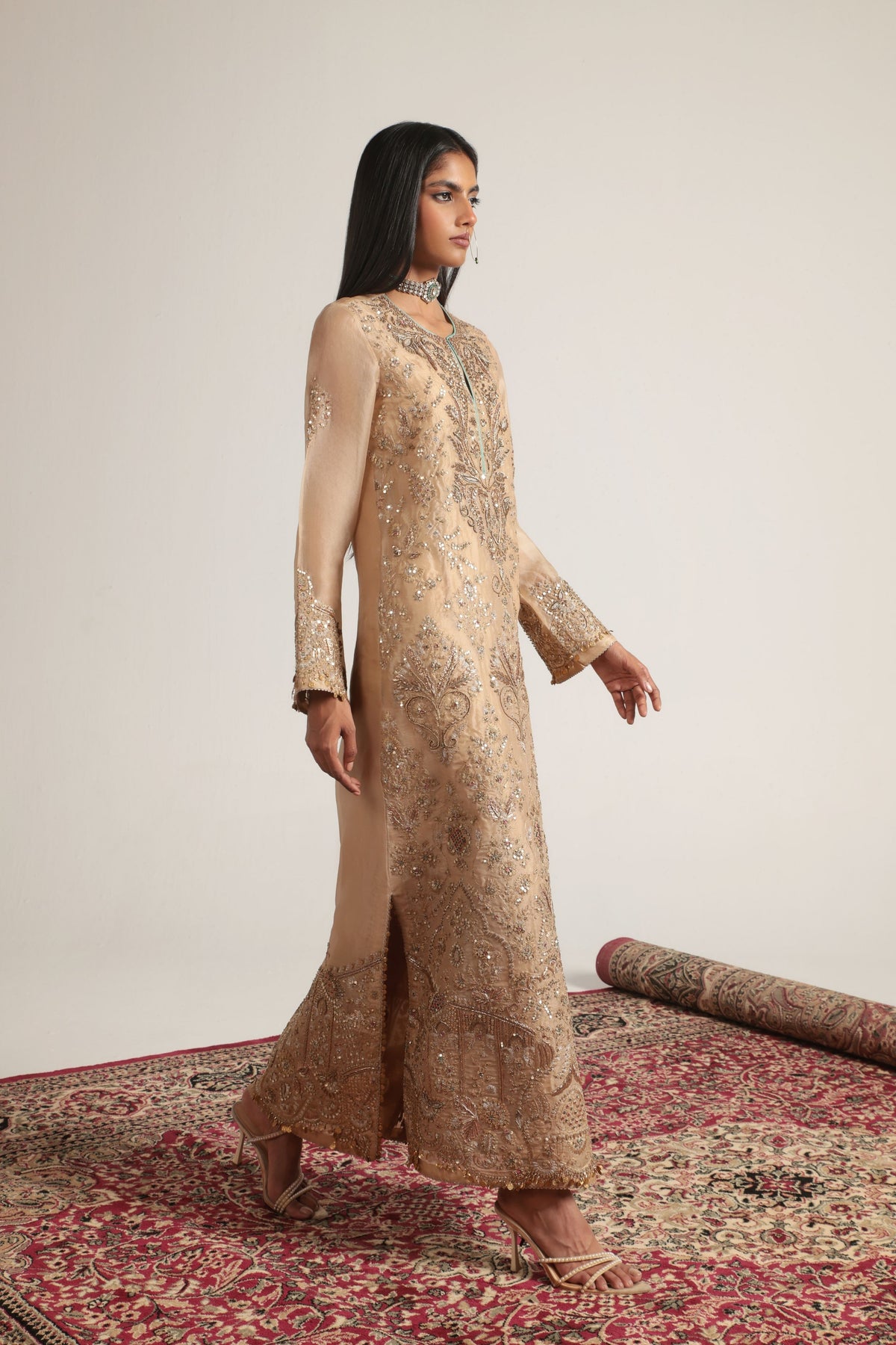 Ivory Heavy Jaal Kaftan Set