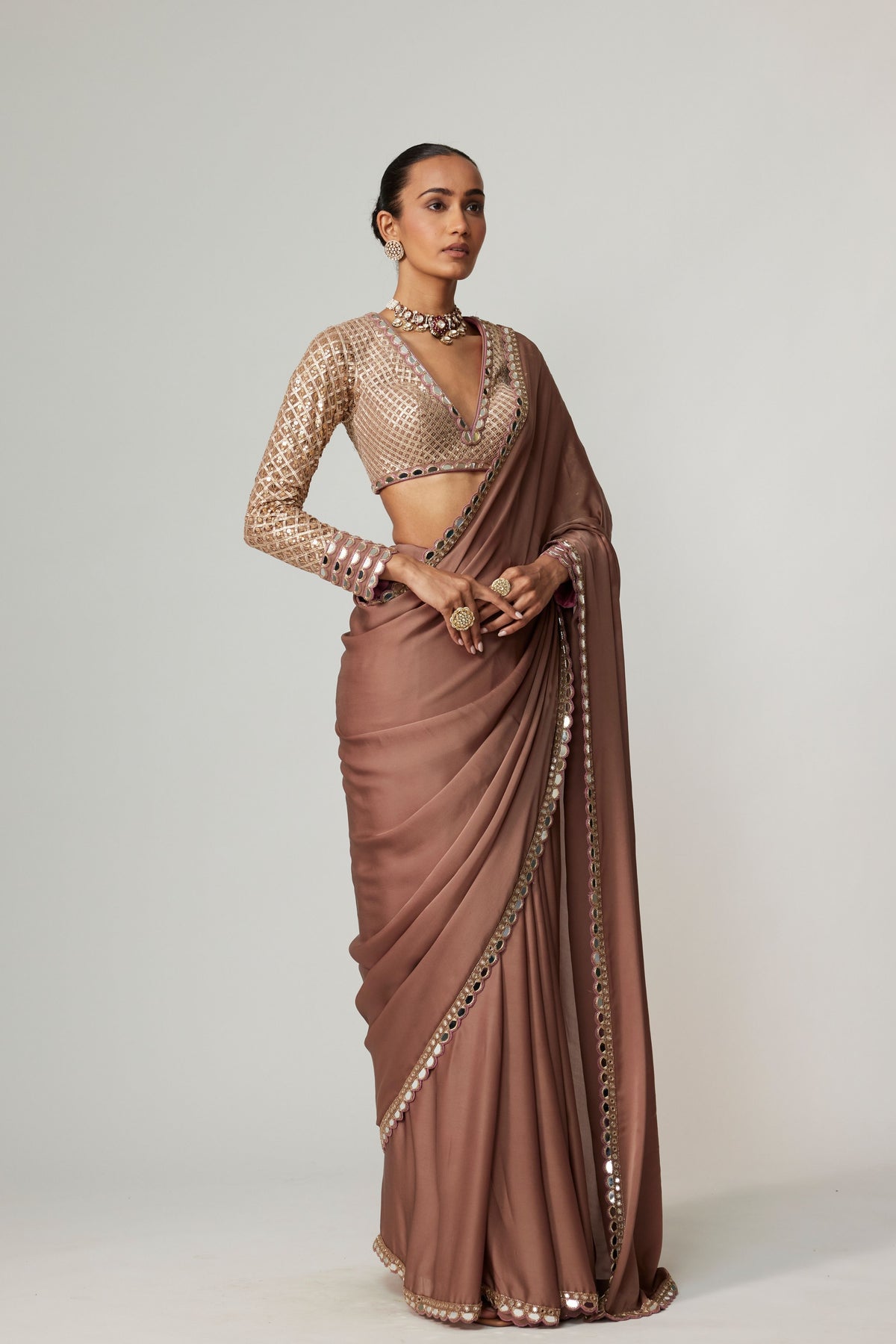 Deep Beige Saree Set