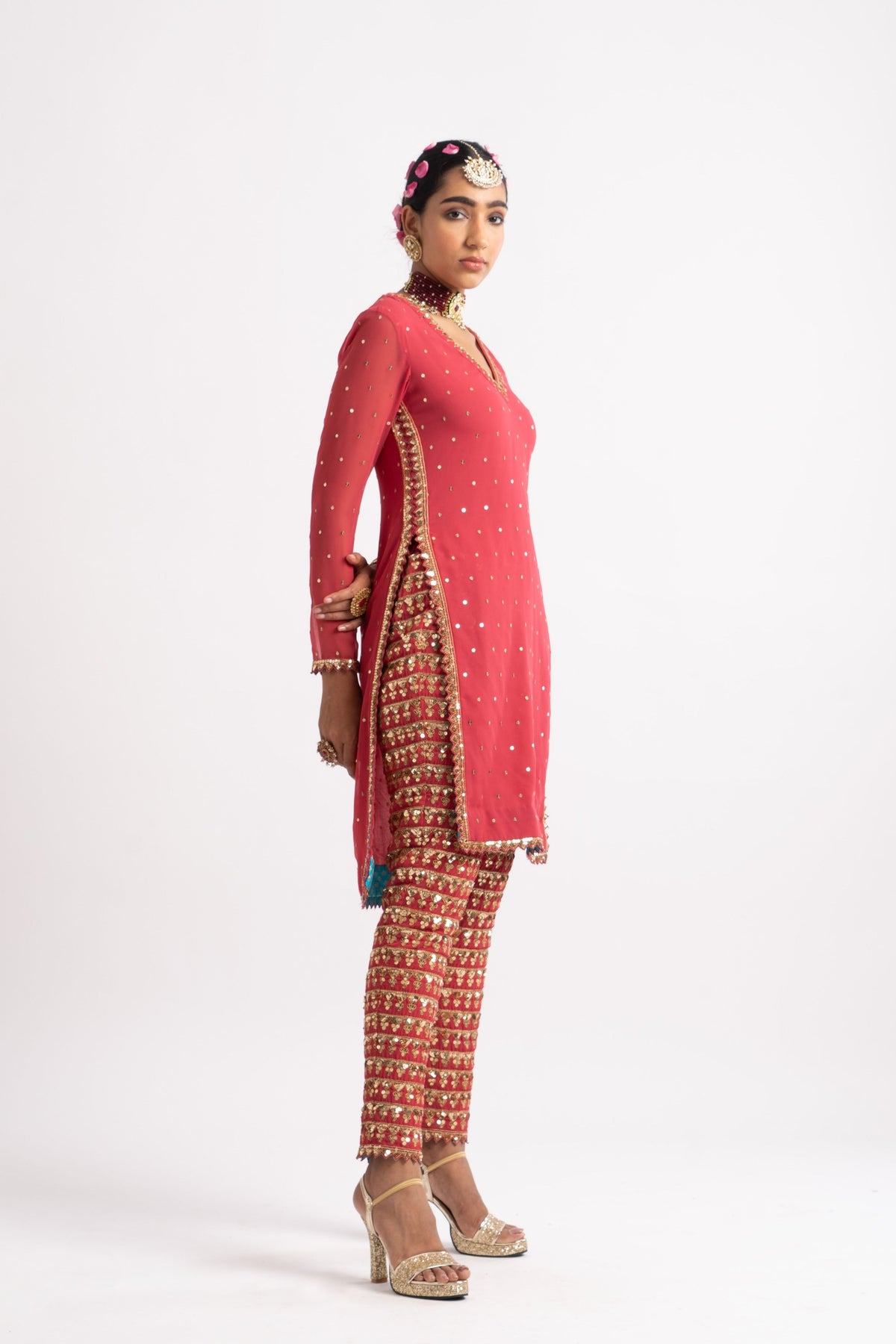 Deep coral heavy kurta set