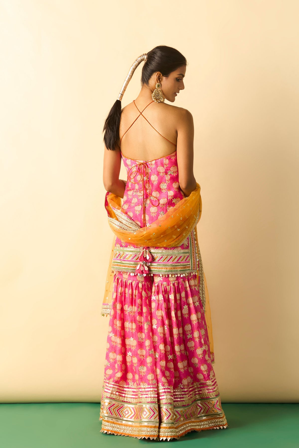 Pink Dwisha Halter Sharara Set