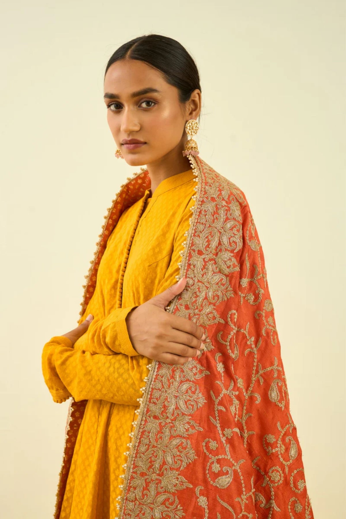 Pumpkin orange paisley odhni