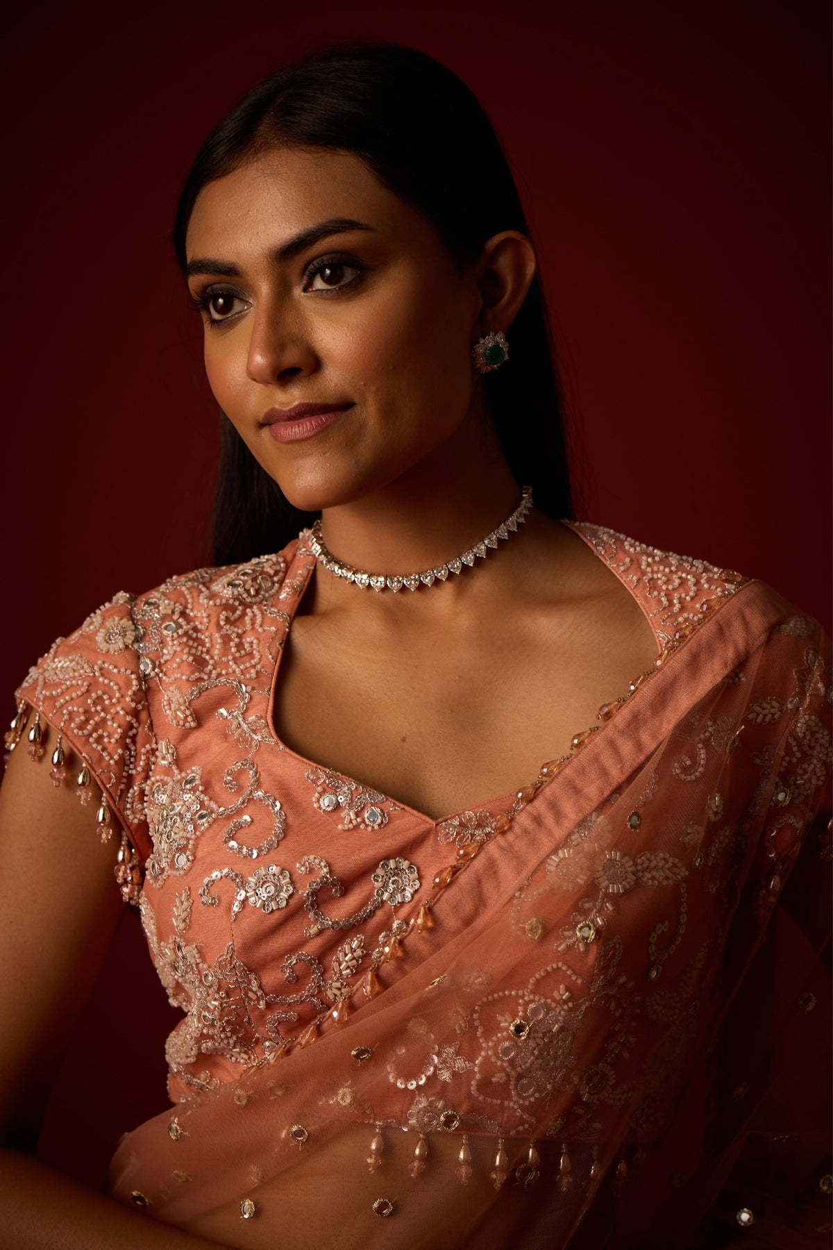 Flamingo Pink  Embellished Saree