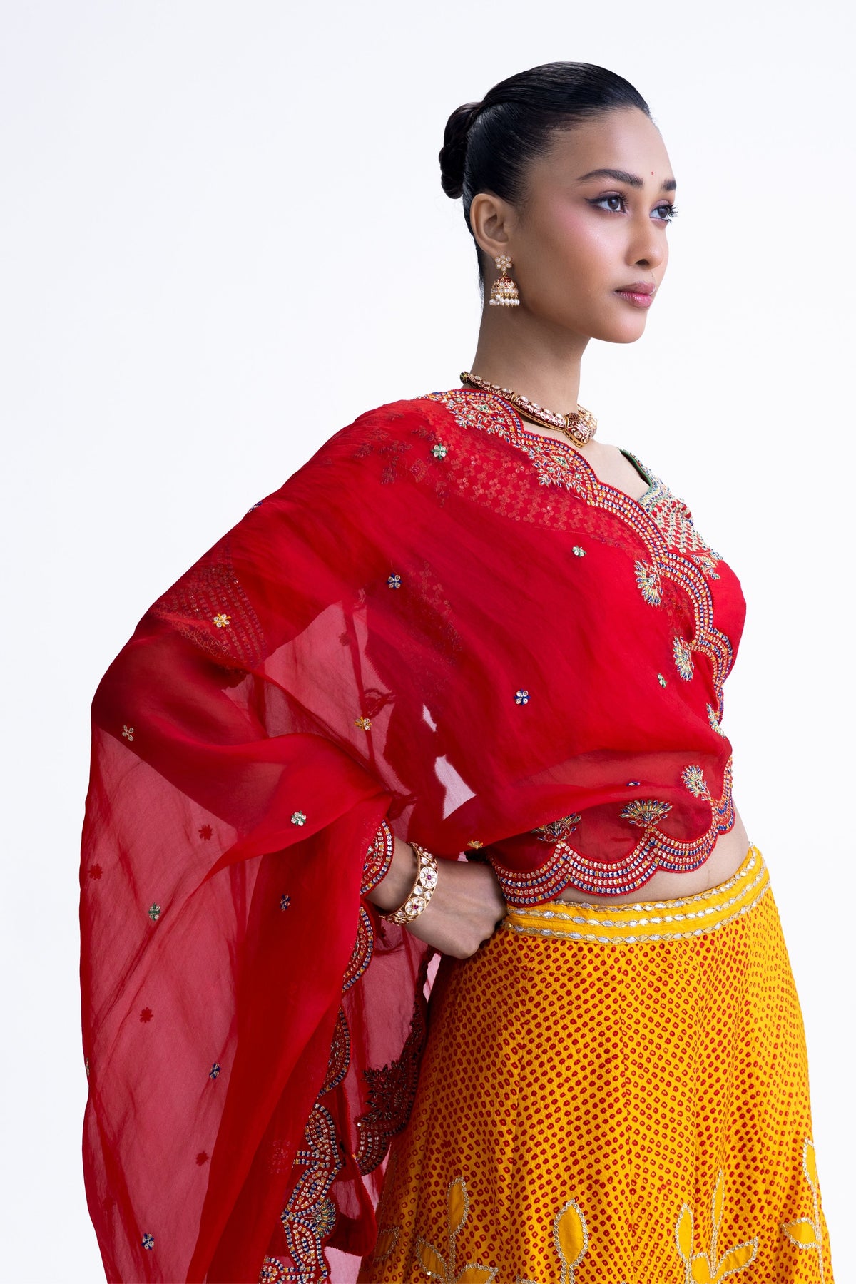 Yellow Red Ekam Lehenga