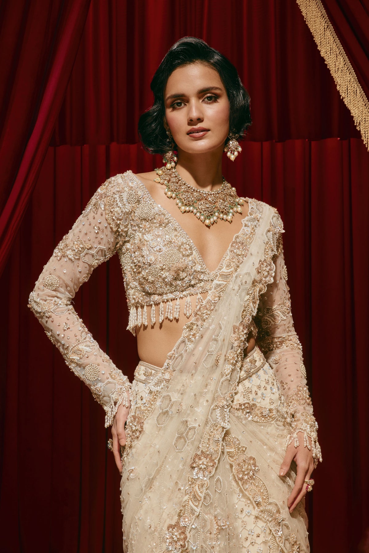 Eleanor Ivory Draped Saree Set