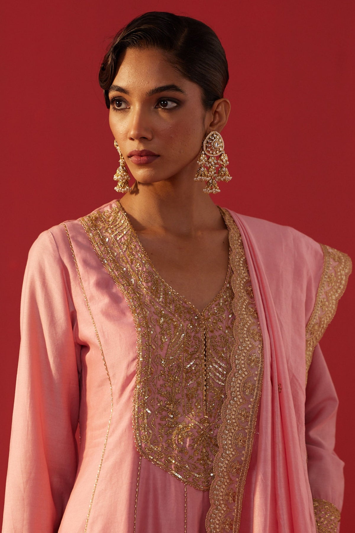 Pink Chanderi Kurta Set