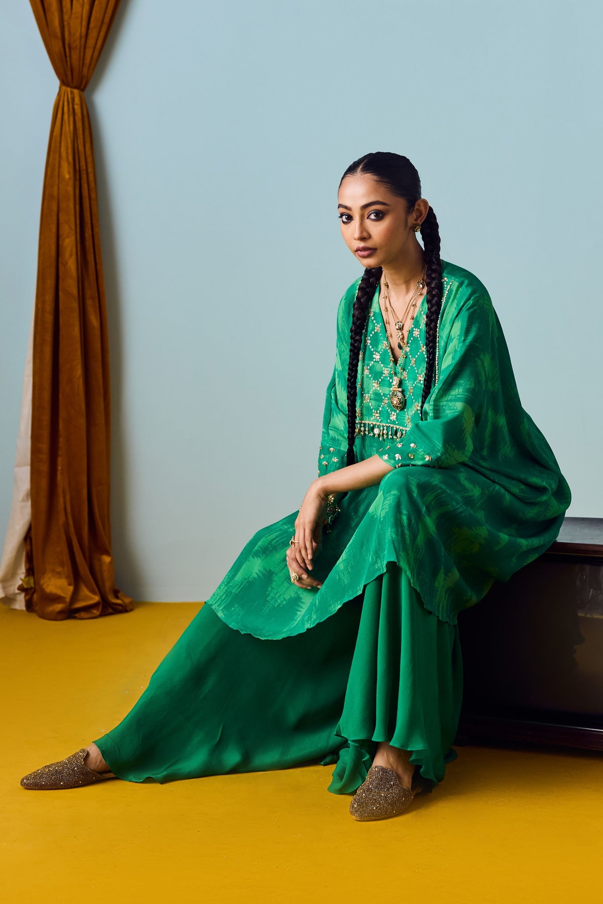 Maia Coral Green Kaftan Set