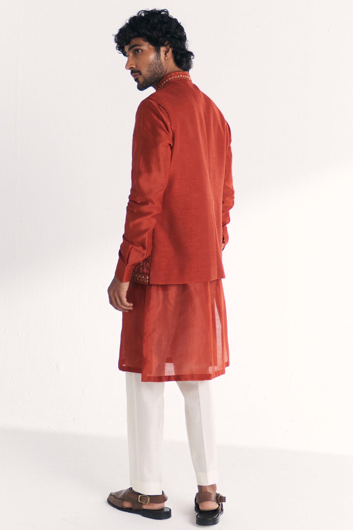 Shamsi Rust Nehru Jacket Set