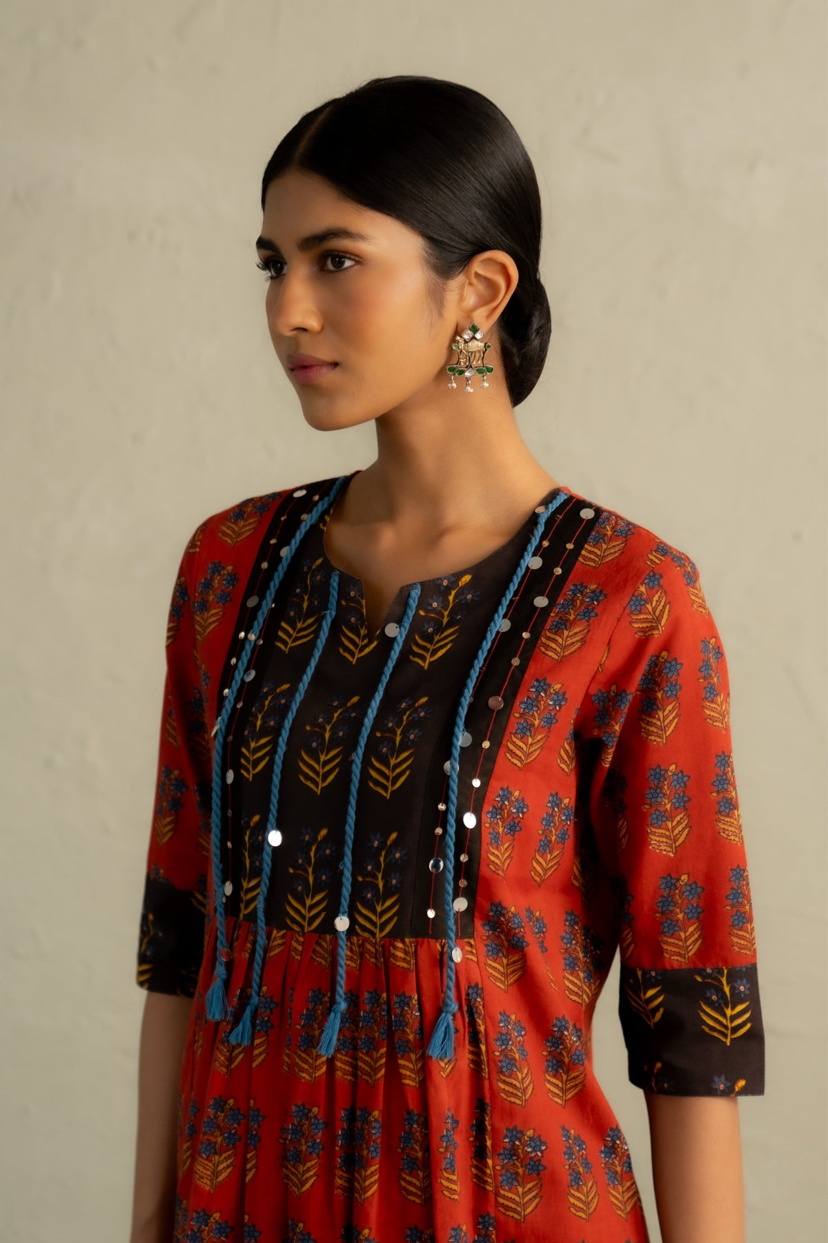 Red Hand Block Kurta Set