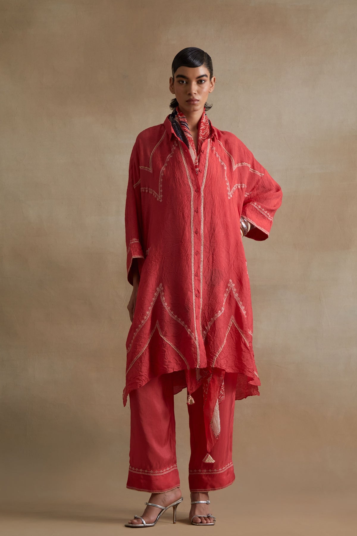 Tomato Stylized Embroidered Kaftan Set