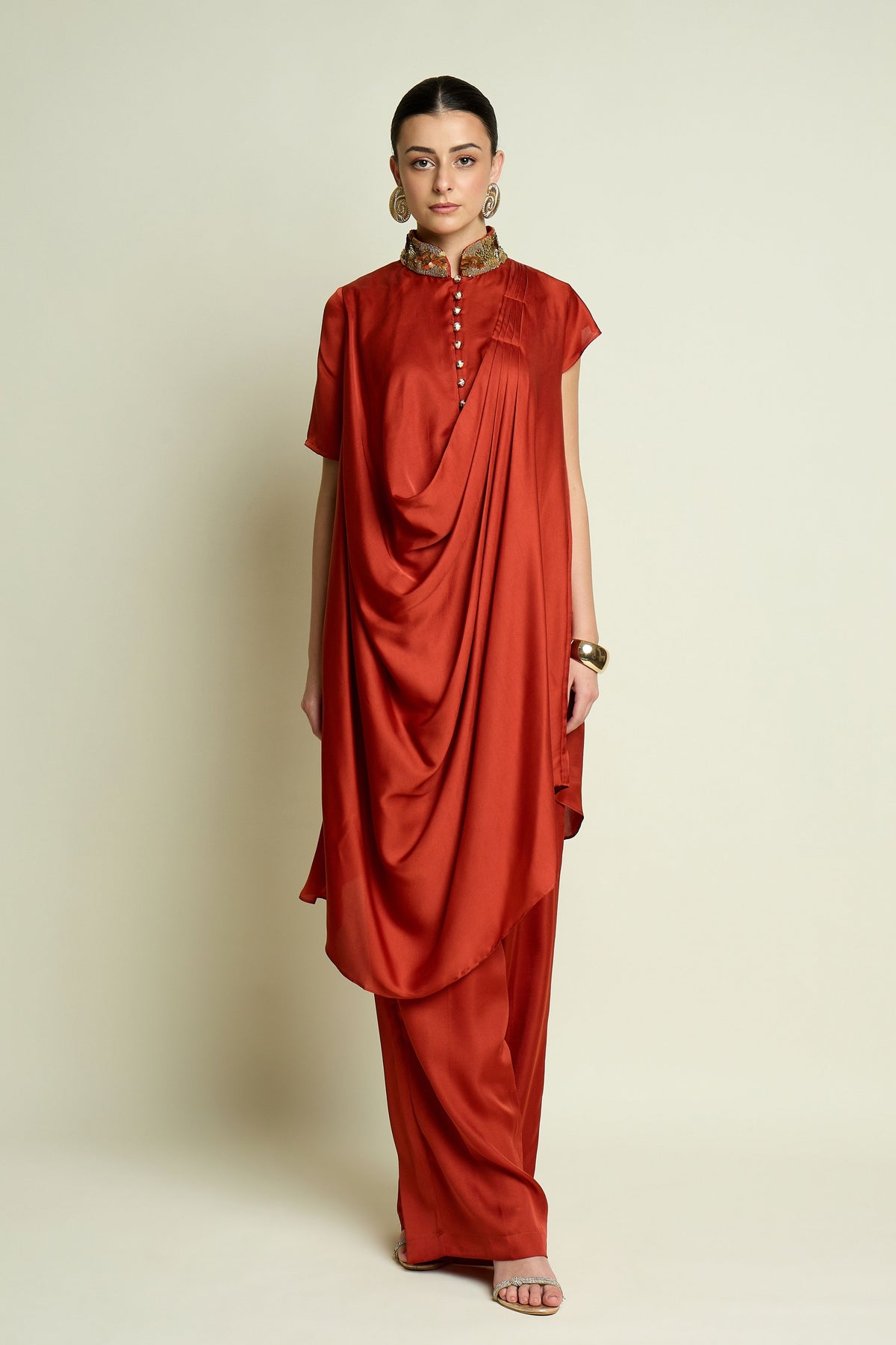 Rust Draped Tunic Set