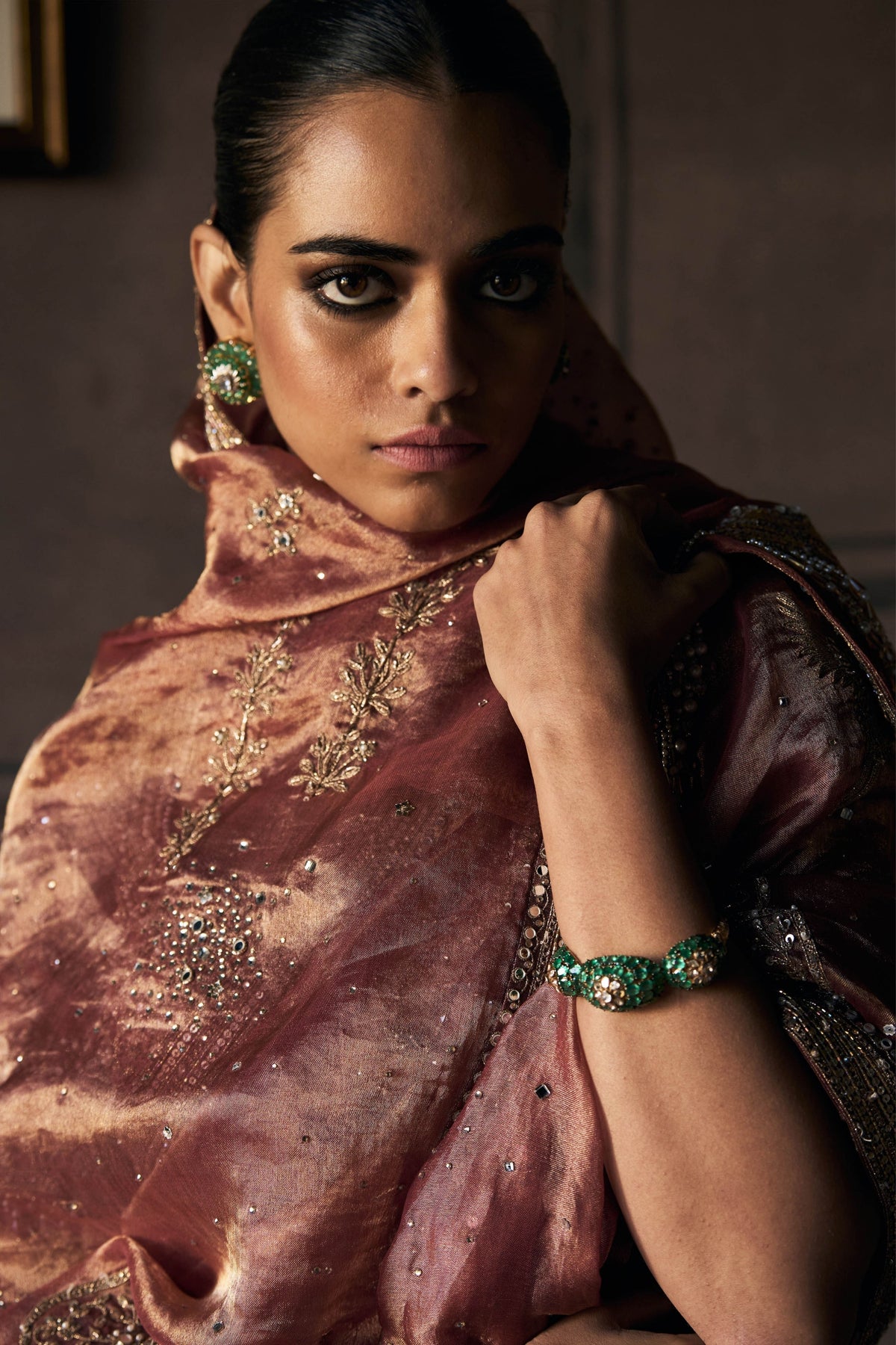 Masai Tangerine Tissue Saree Set