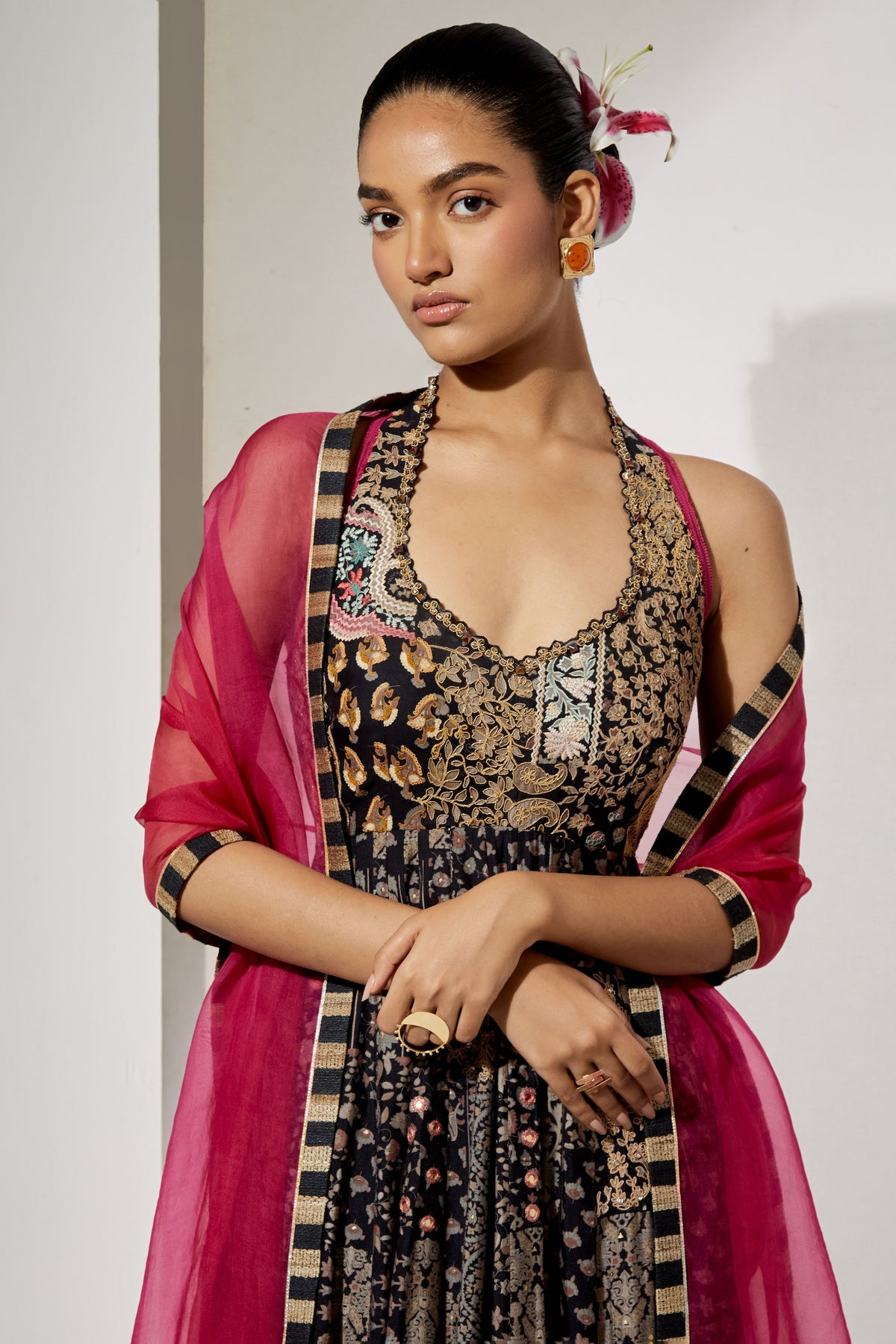 Noir Silk Anarkali Set