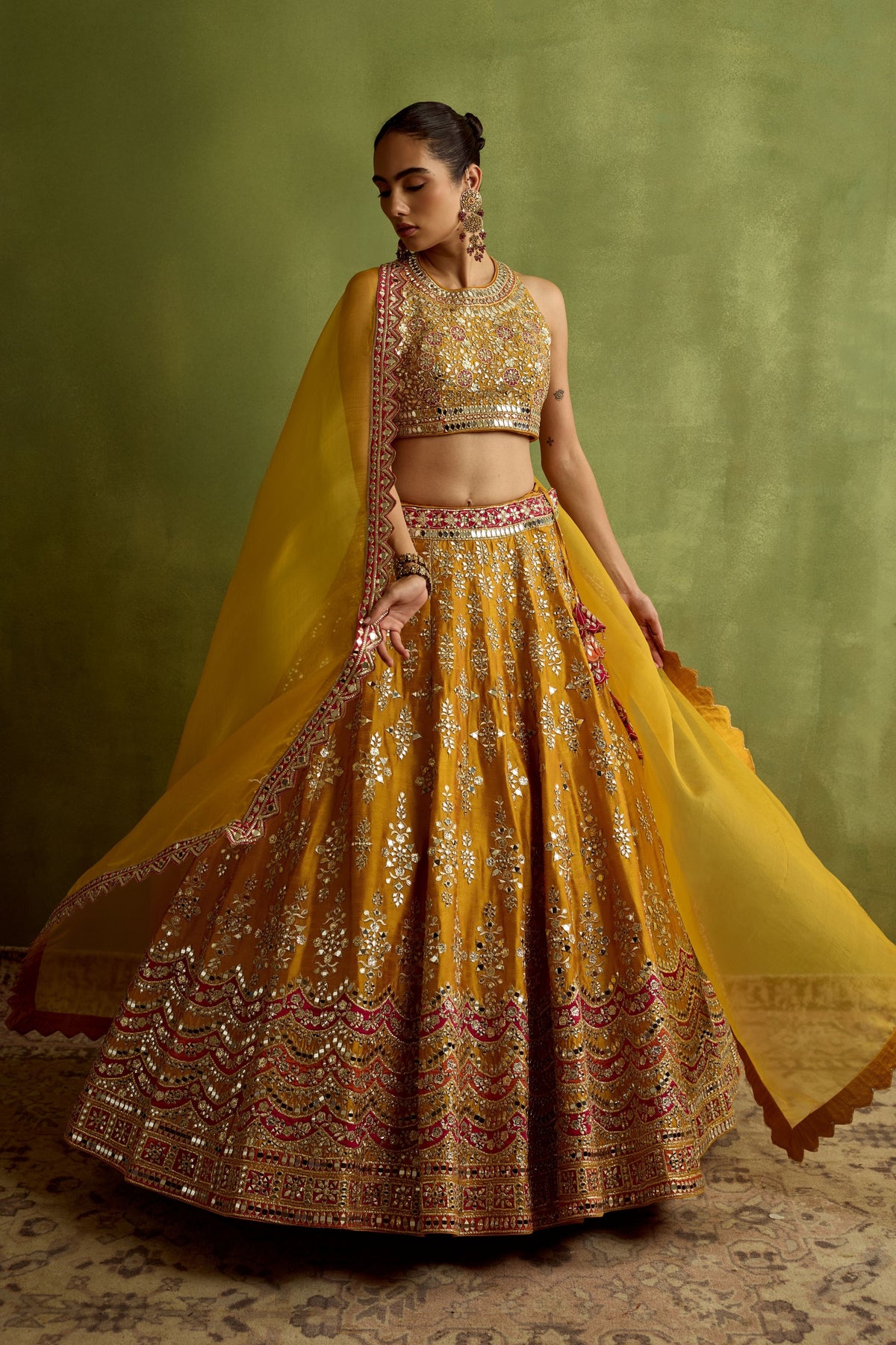 Yellow and Red Silk Lehenga Set