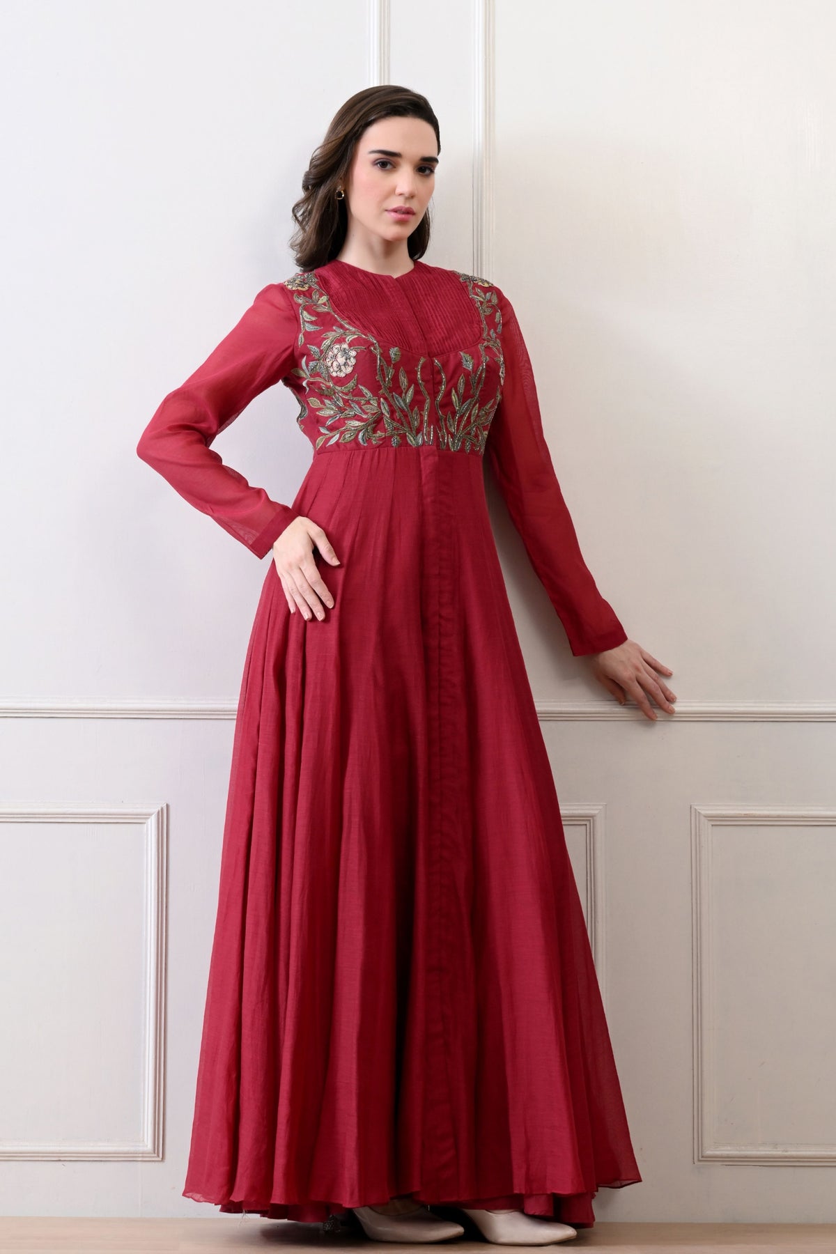 Maroon Silk Embroidered Anarkali