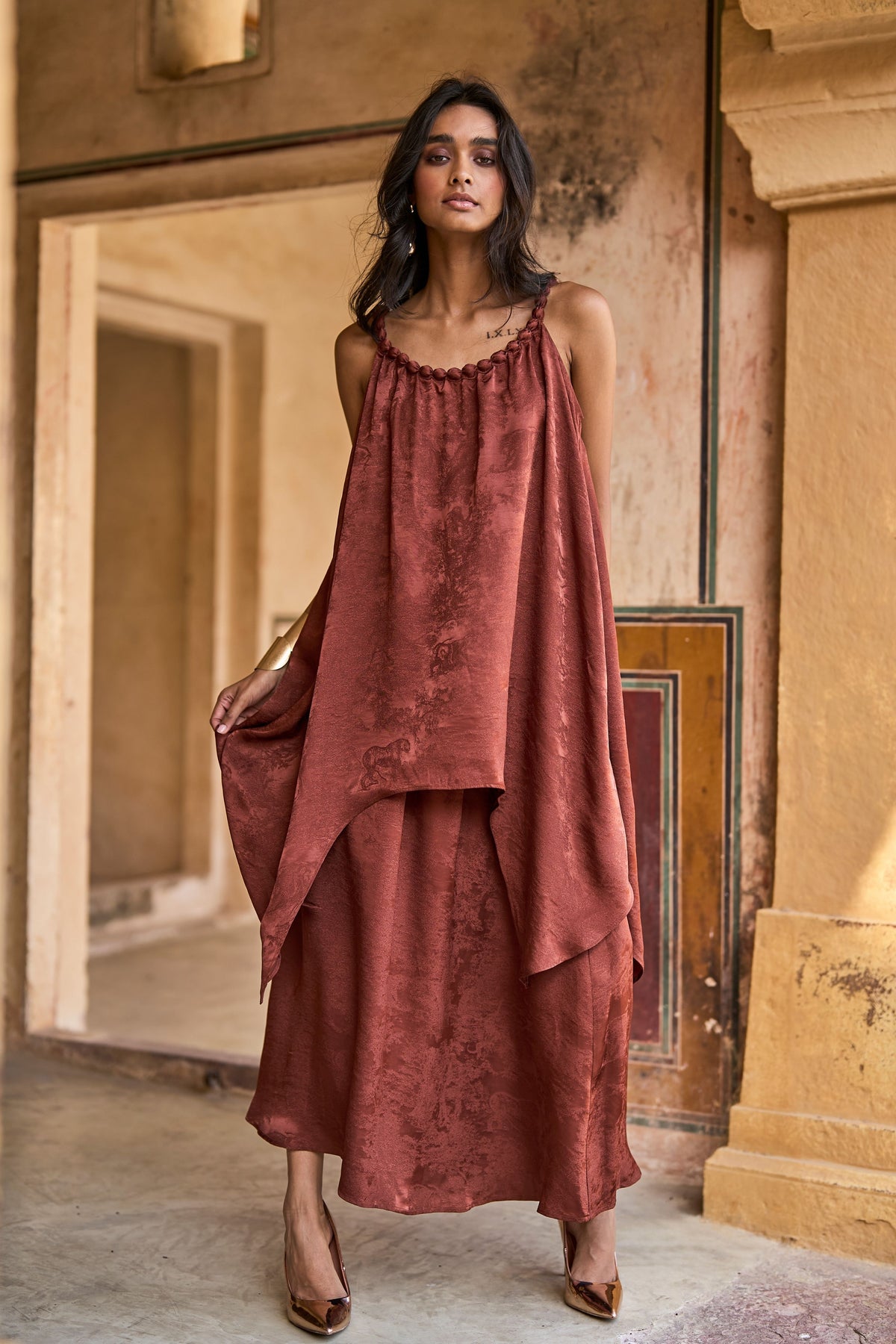 Beaded Neck Draped Set