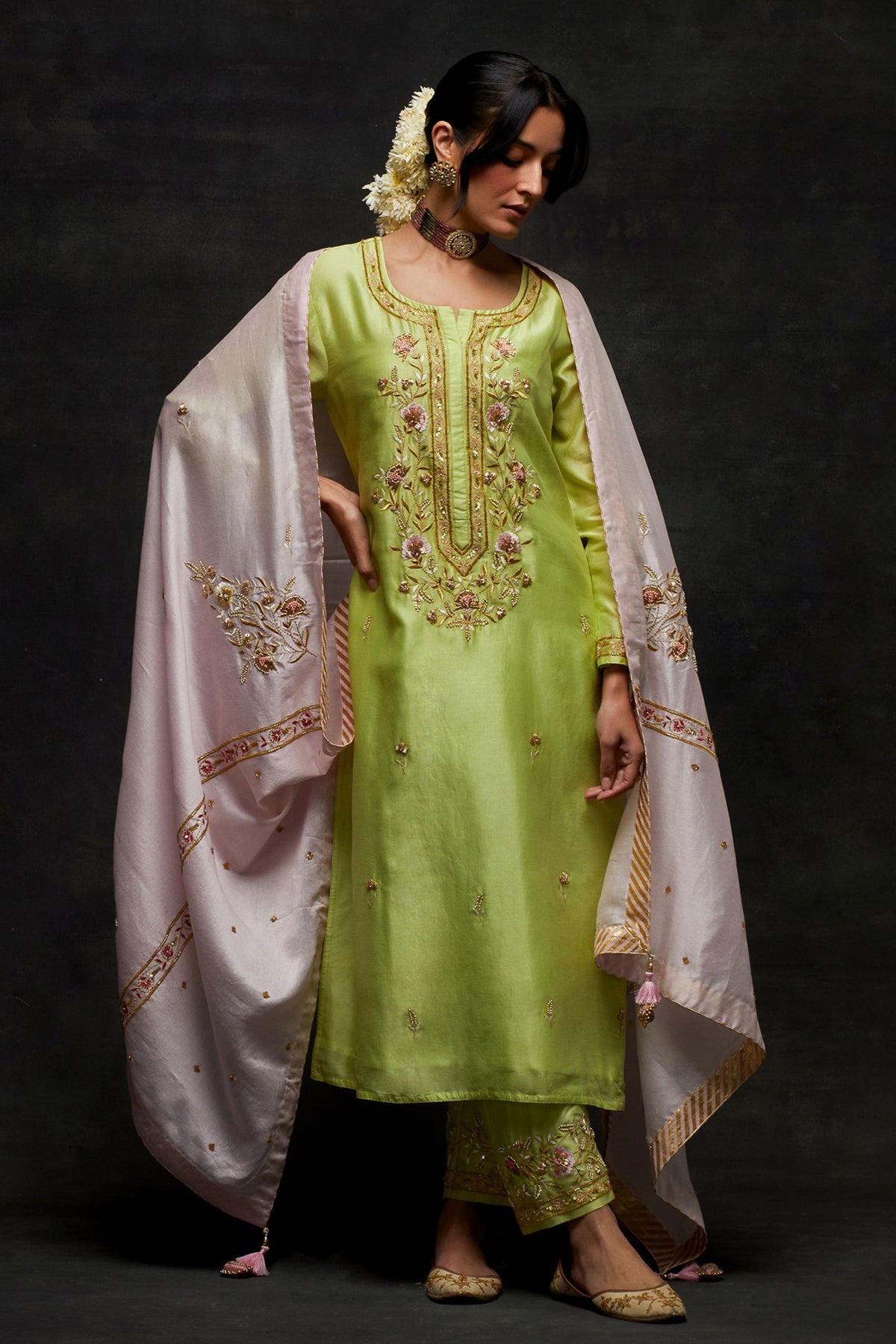 Peach Embroidered Dupatta