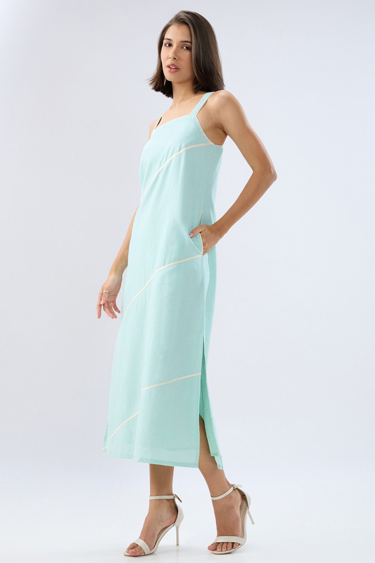 Blue Square Neck Column Dress