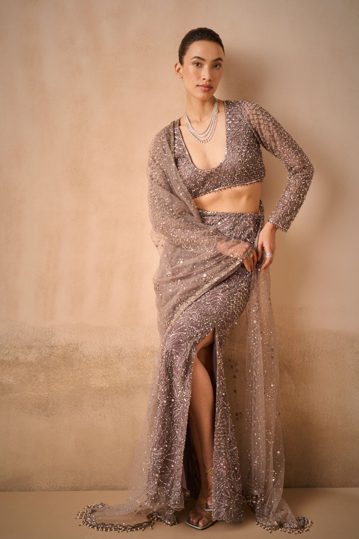 Straight Skirt With Slit Set