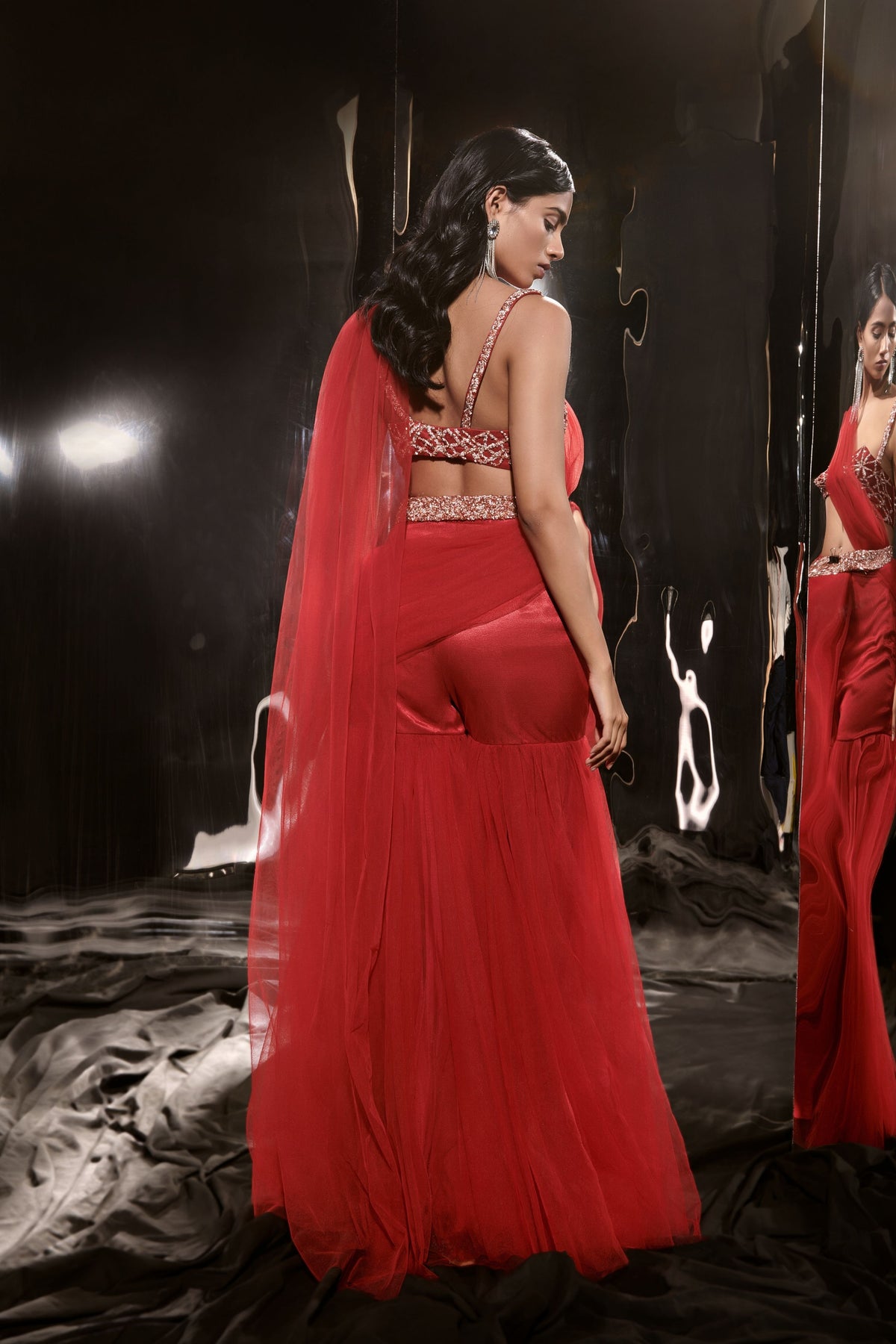 Red Sharara Saree Set