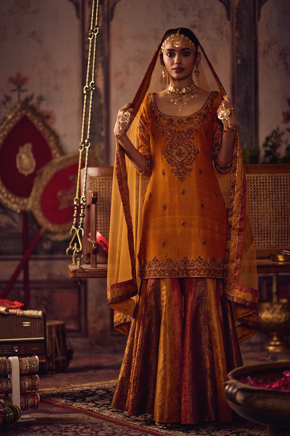 Zardozi Kesari Kurta Sharara Set