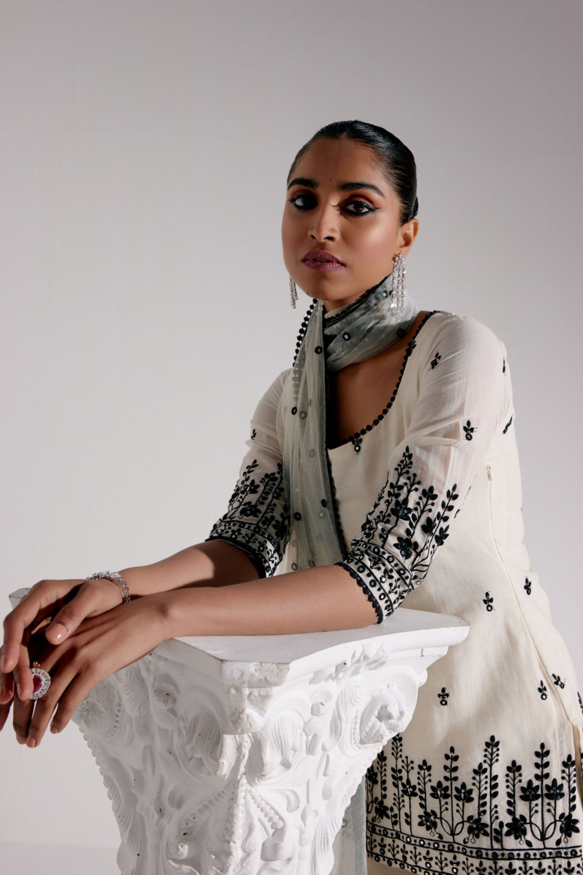 Lotus Straight Sharara Set in Black &amp; White