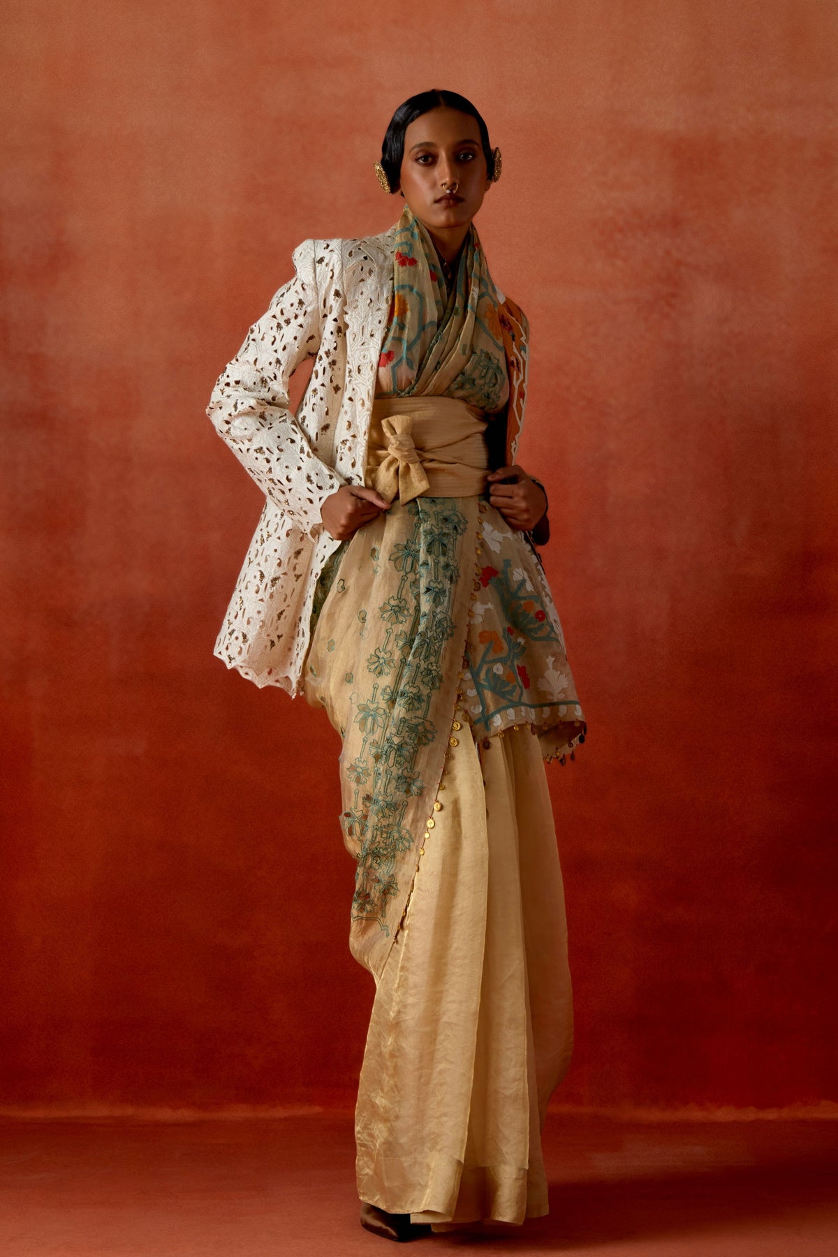 Gold Jacket Sari Set
