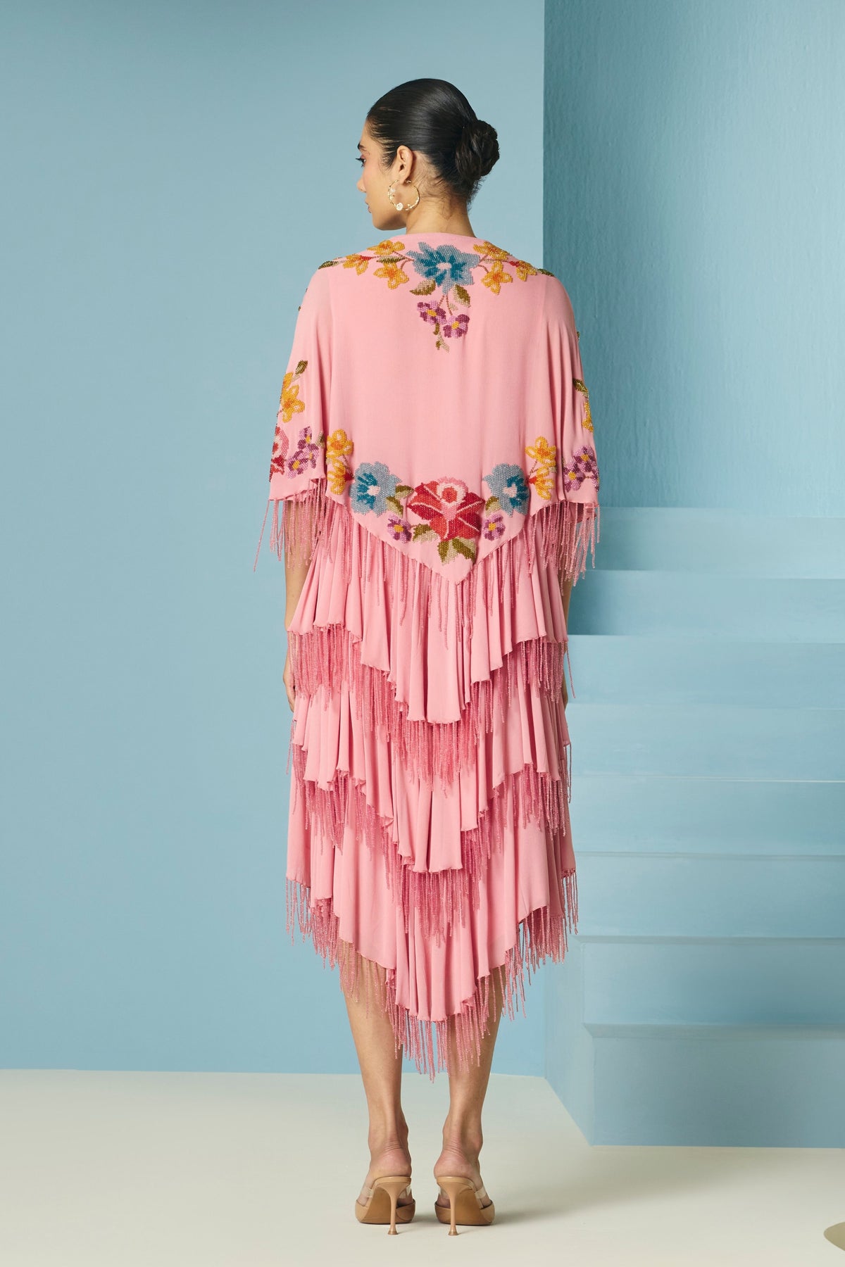 Floral Beadwork Tiered Dress