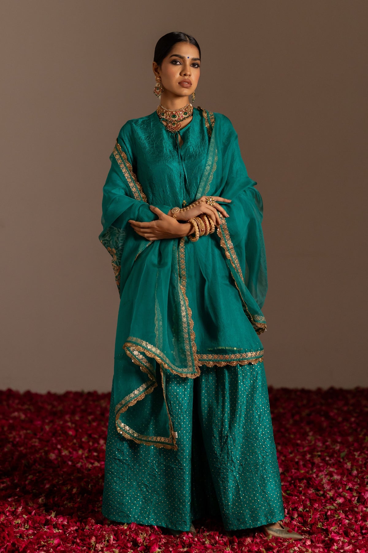 Round V-Neck Sharara Set