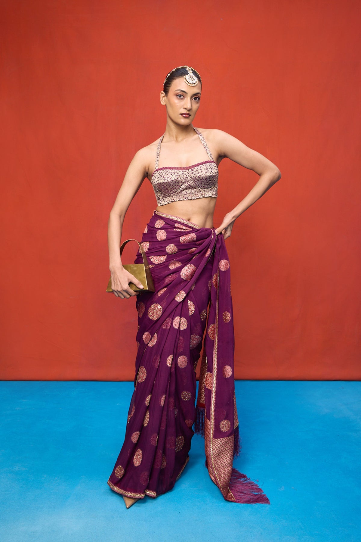 Handwoven Wine Chiffon Banarasi Saree