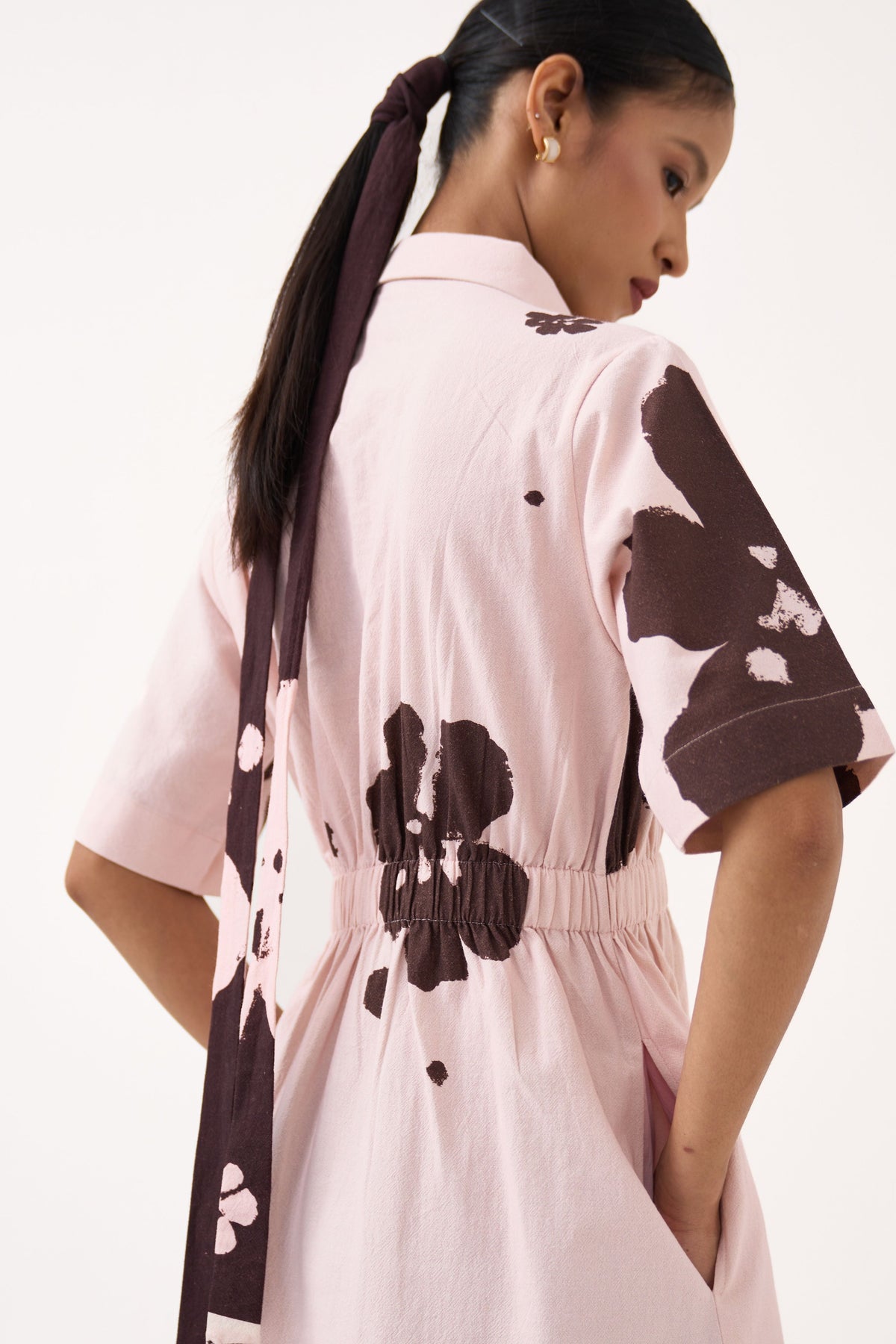 Collared Side Elastic Waist Dress