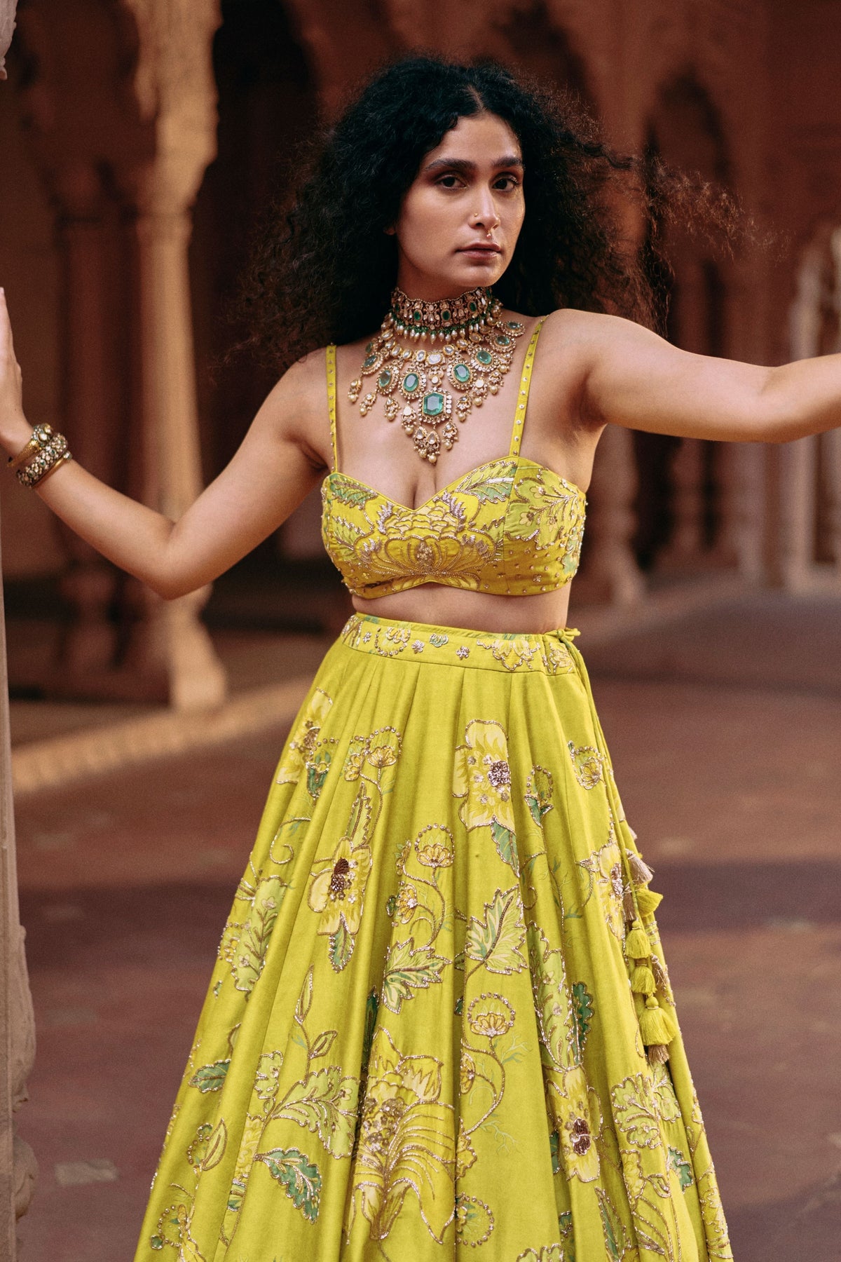 Lime Yellow Printed Lehenga Set