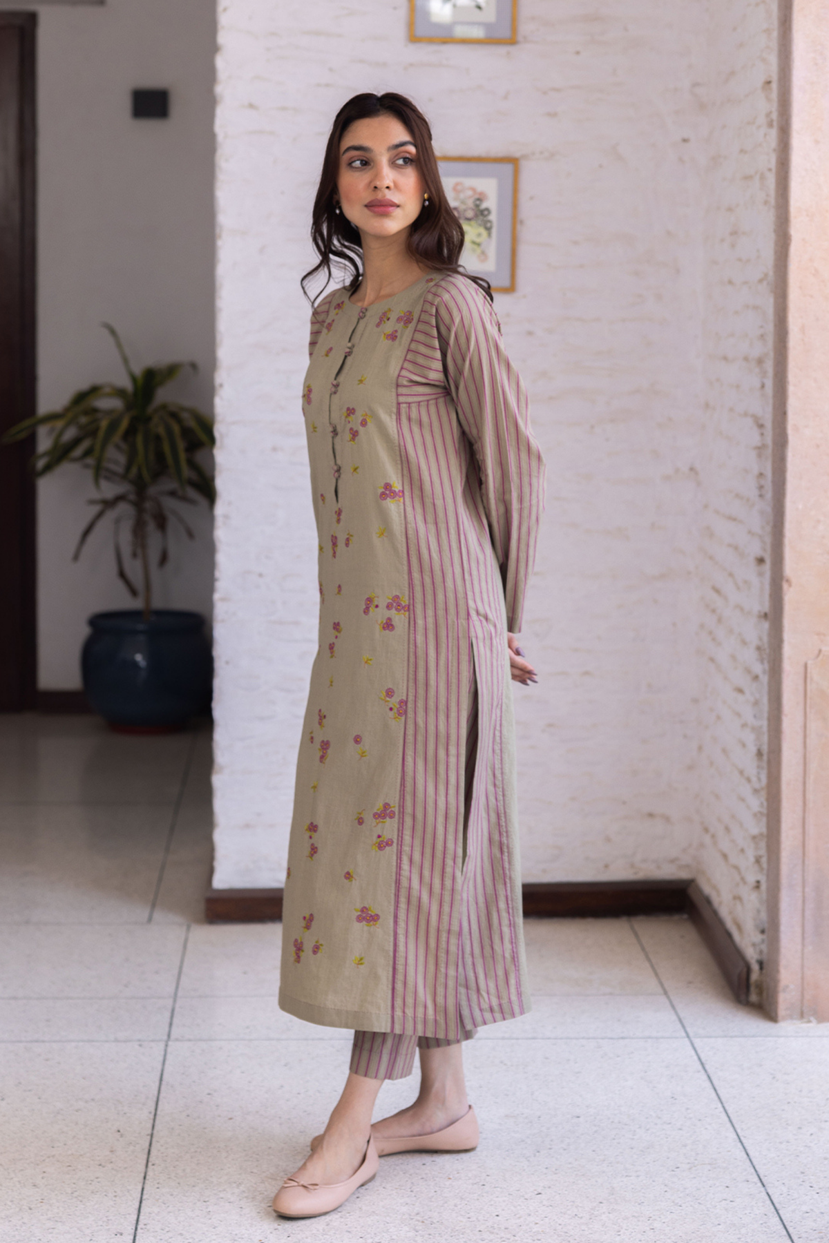 Tender Petals Clay Kurta Set