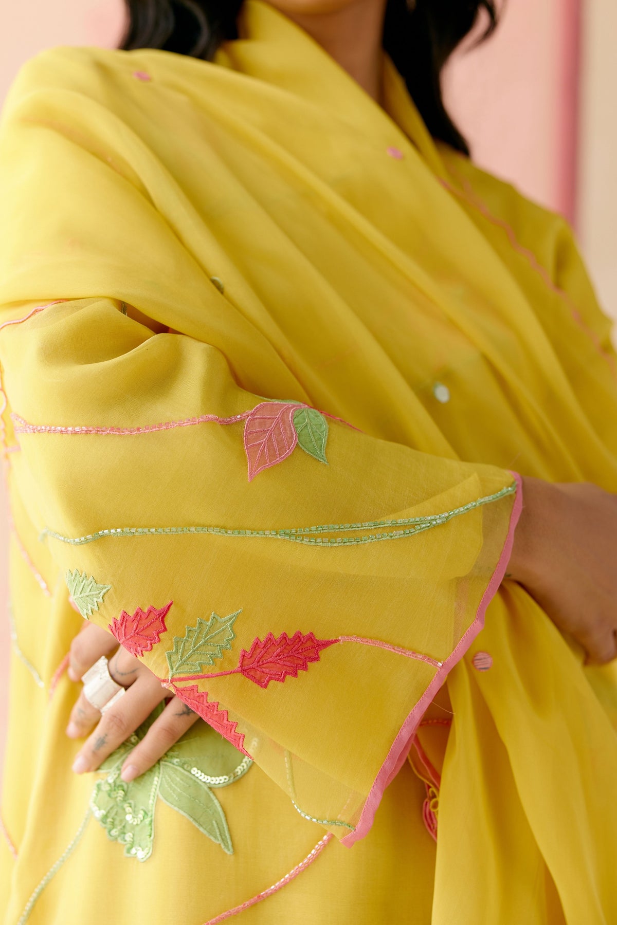 Mustard Silk Organza Kurta Set