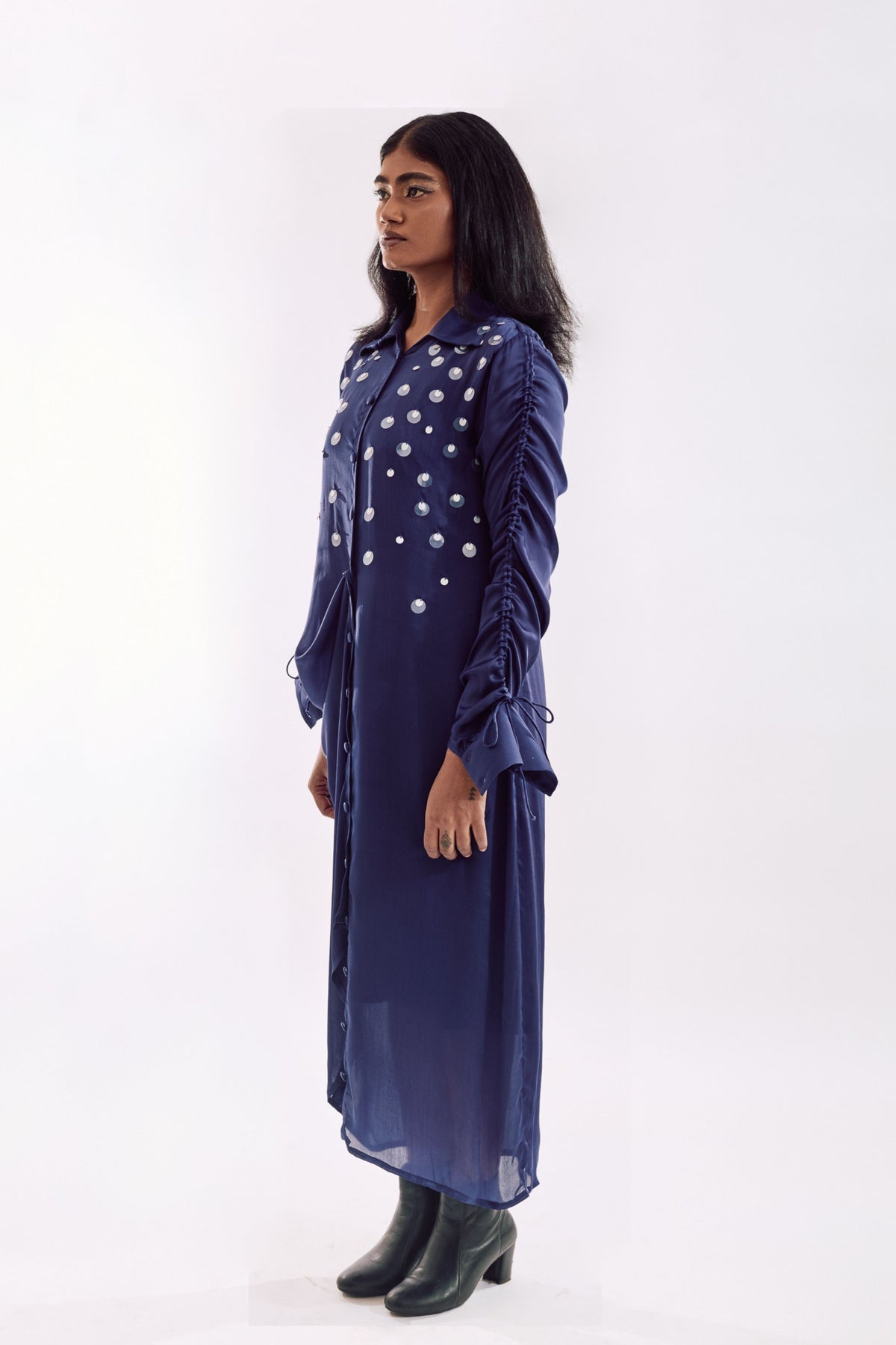 Indigo Drapped Sequin Dress