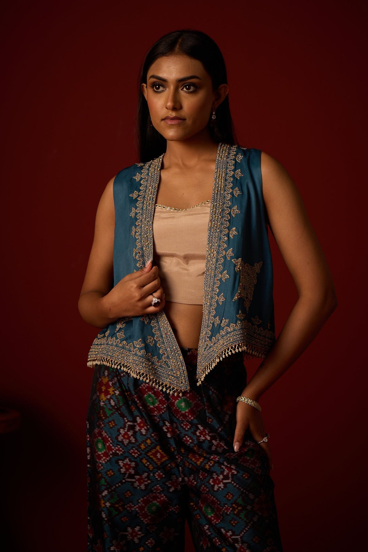 Ivory Asymmetrical Marodi Gilet Set