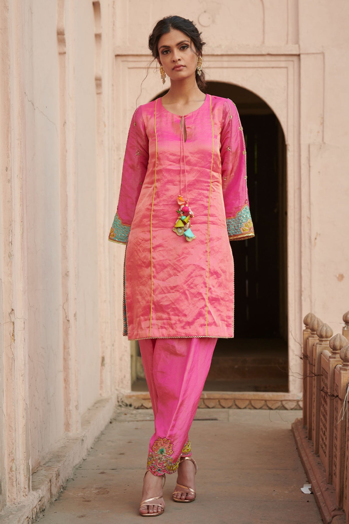 Zahra Hot Pink Bell Short Kurta Set