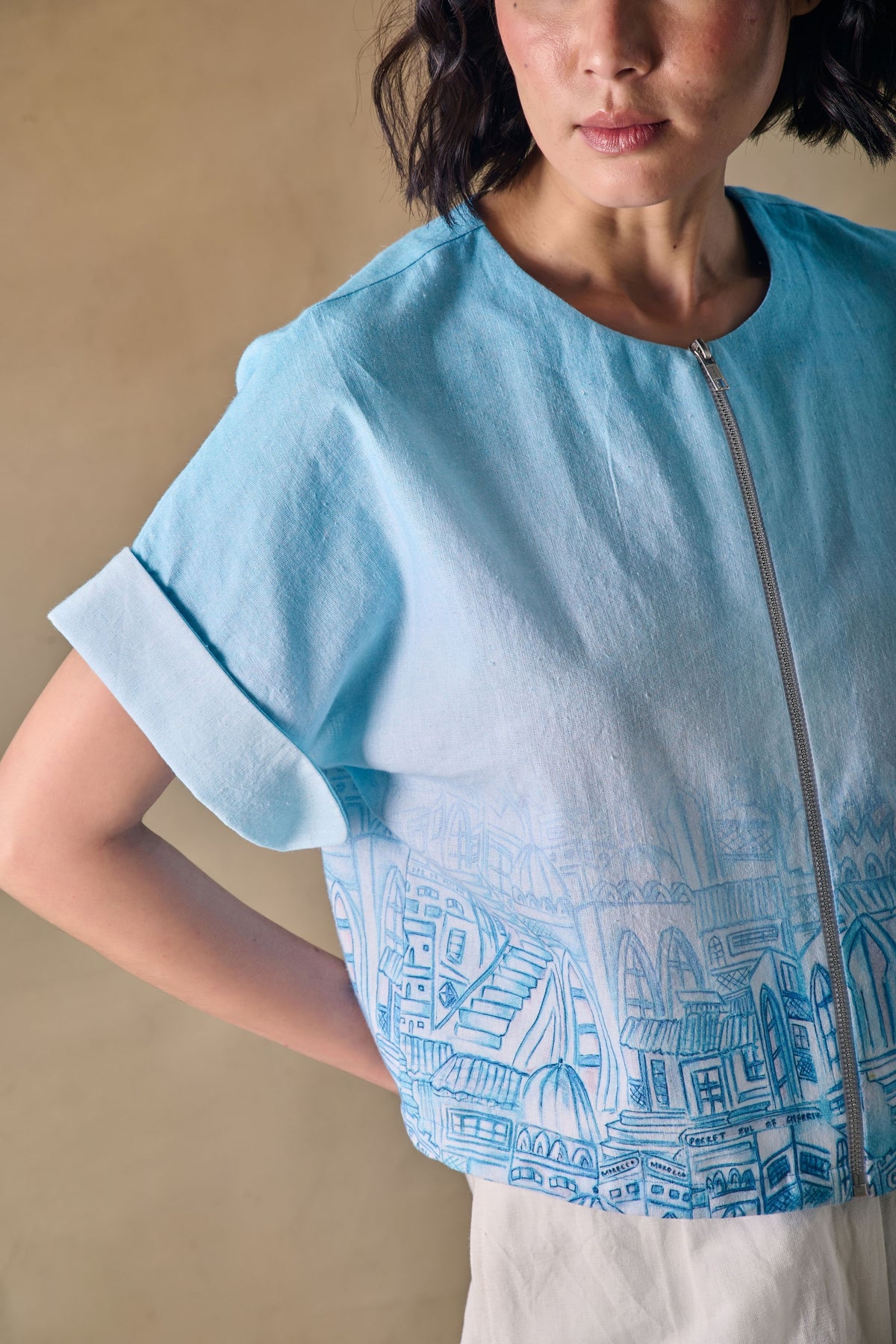 Blue Landscape Kimono Top