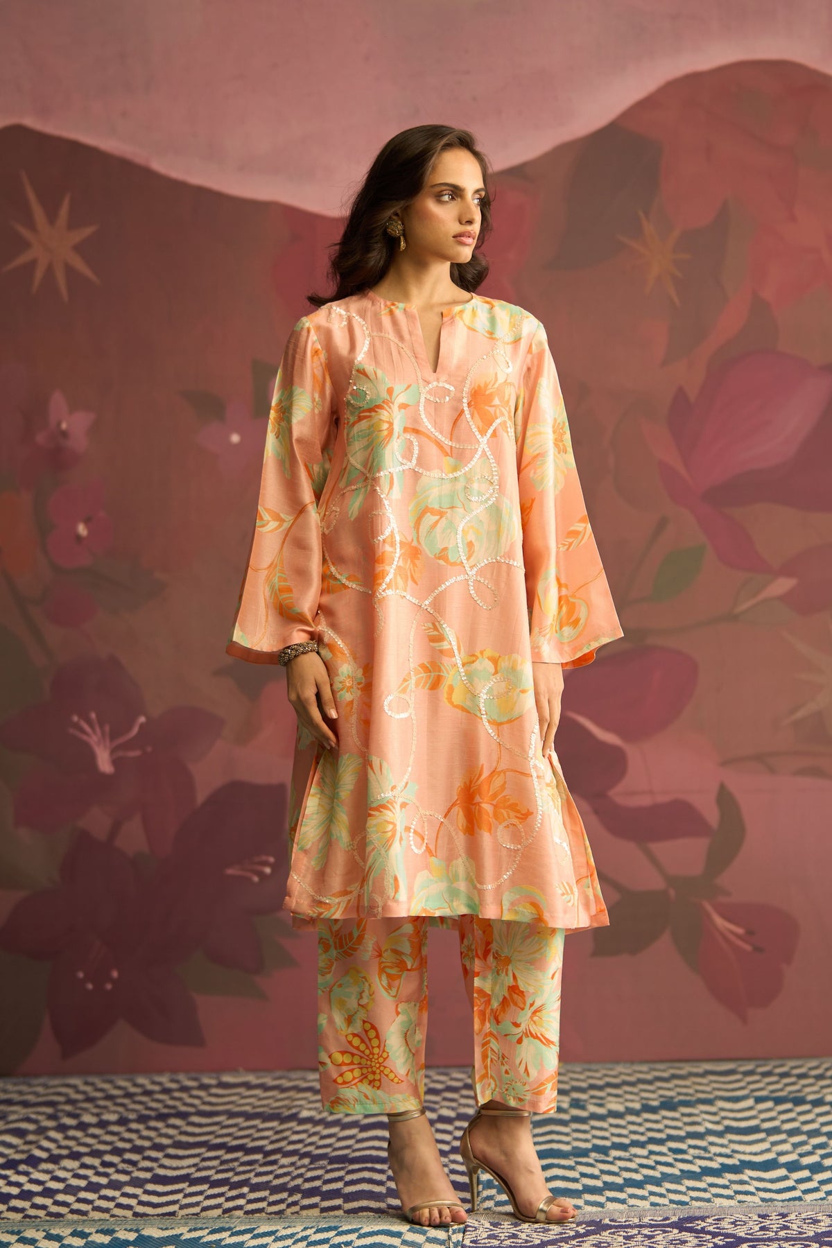 Peach Lilt Bloom Kurta Set