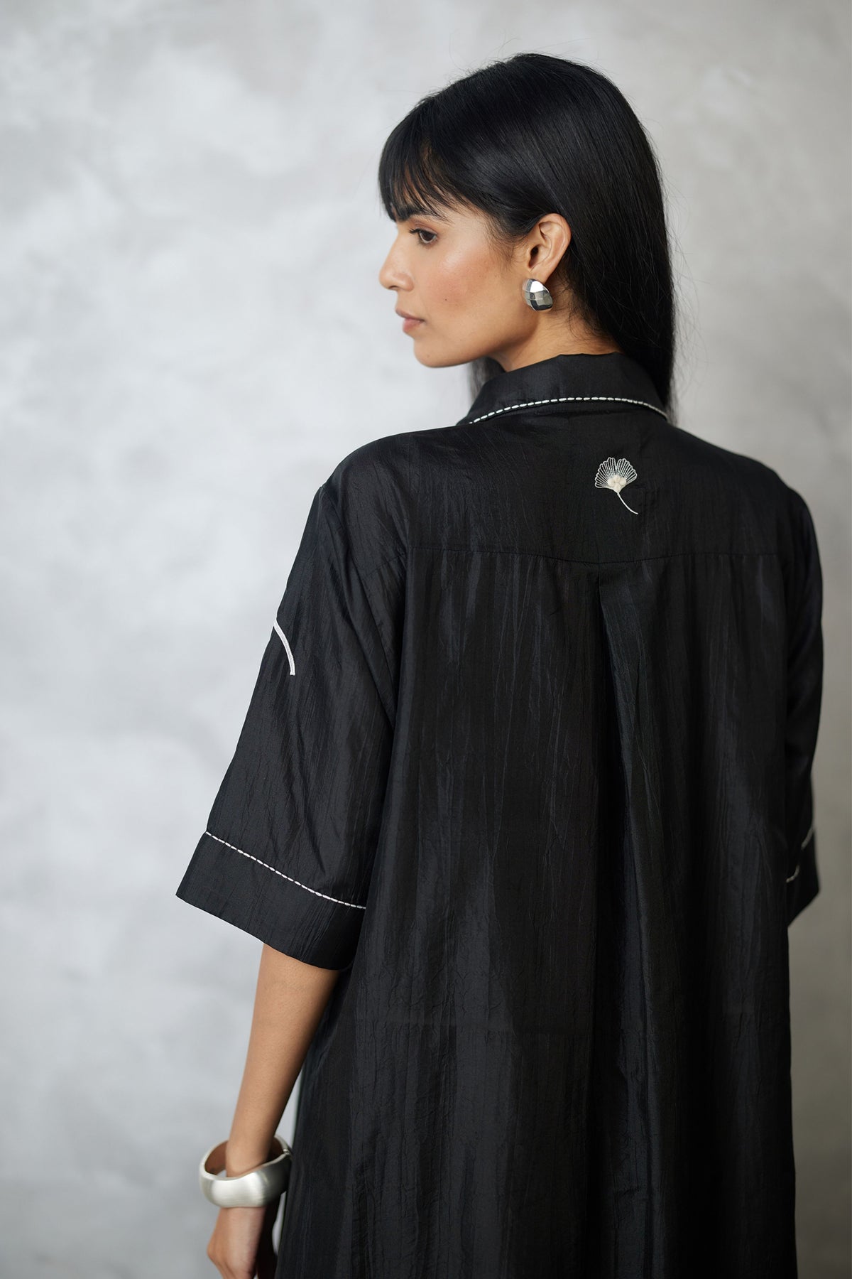 Ginkgo Crushed Silk Shirt Dress