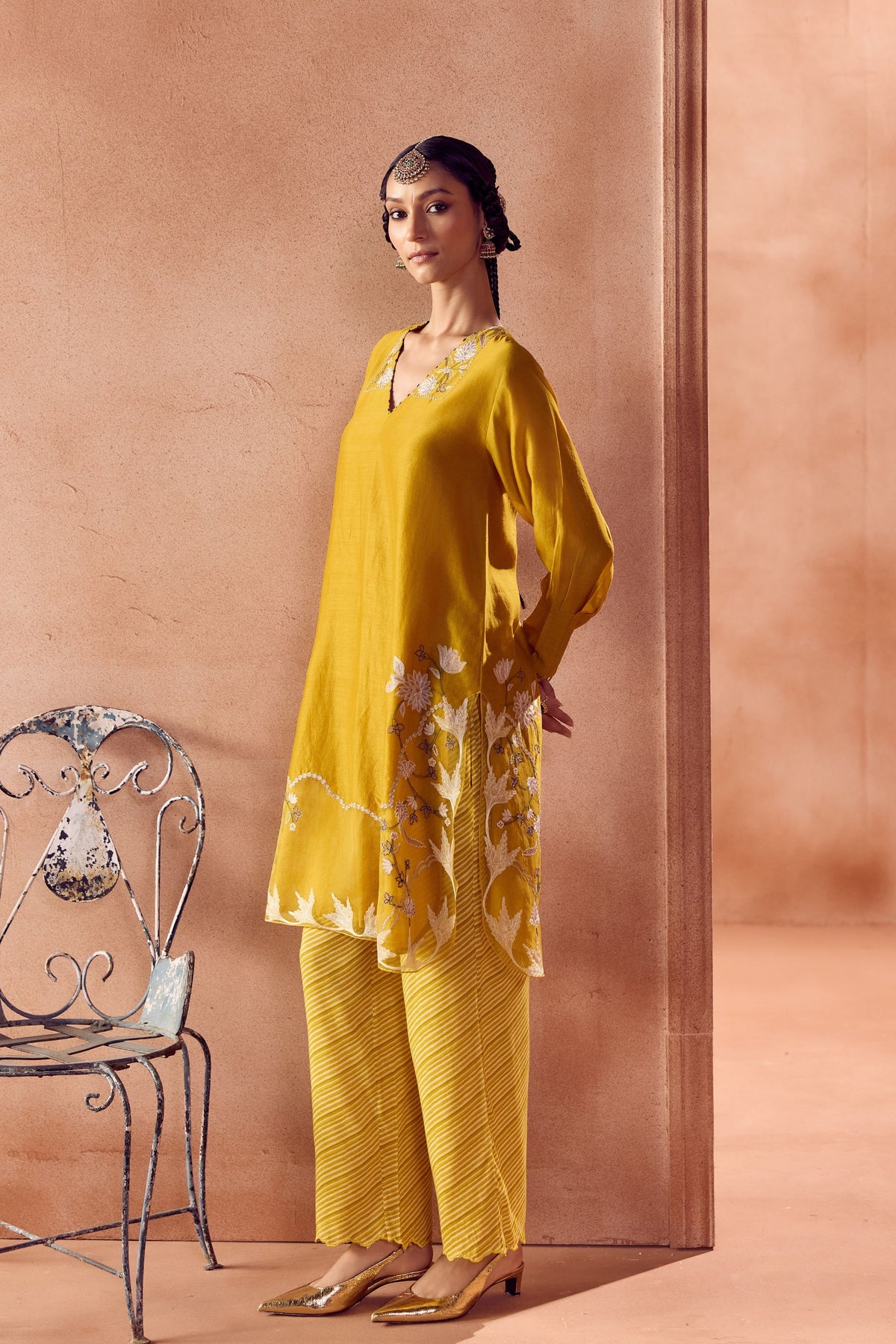 Mustard Embroidered Kurta Set