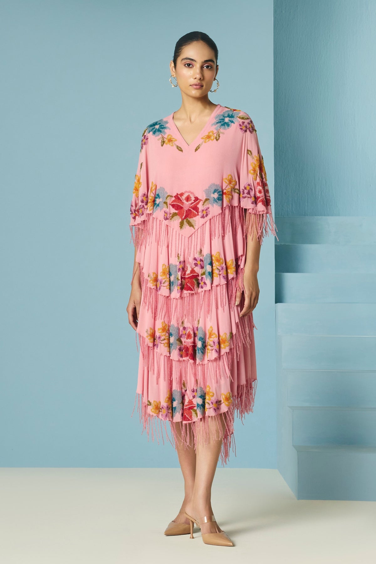 Floral Beadwork Tiered Dress