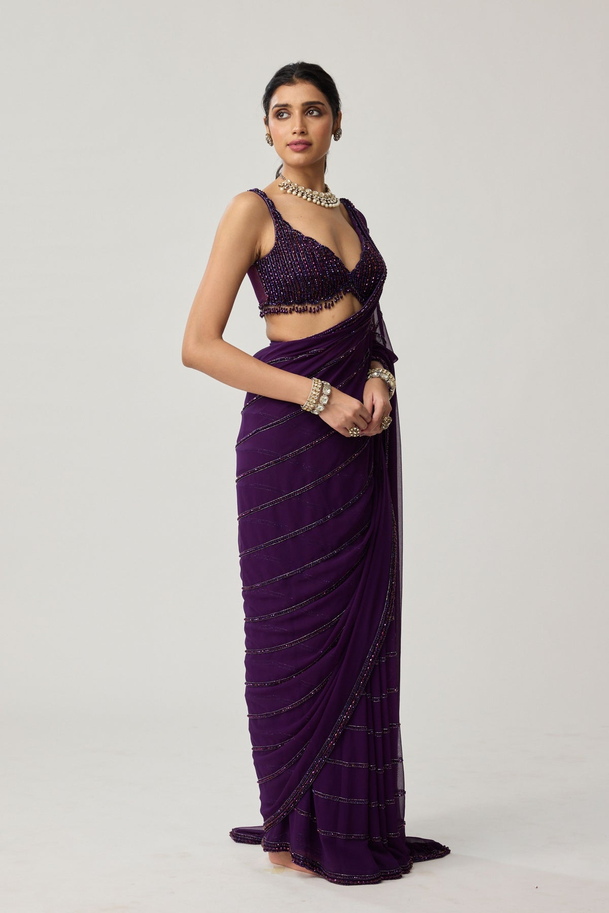 Royalty Purple Crystal Saree Set