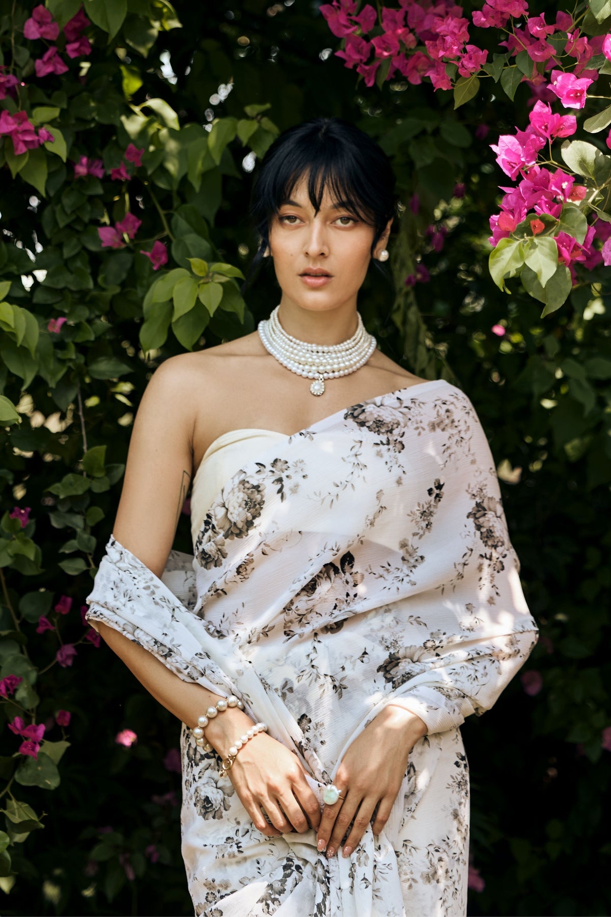 Tara White Chiffon Saree