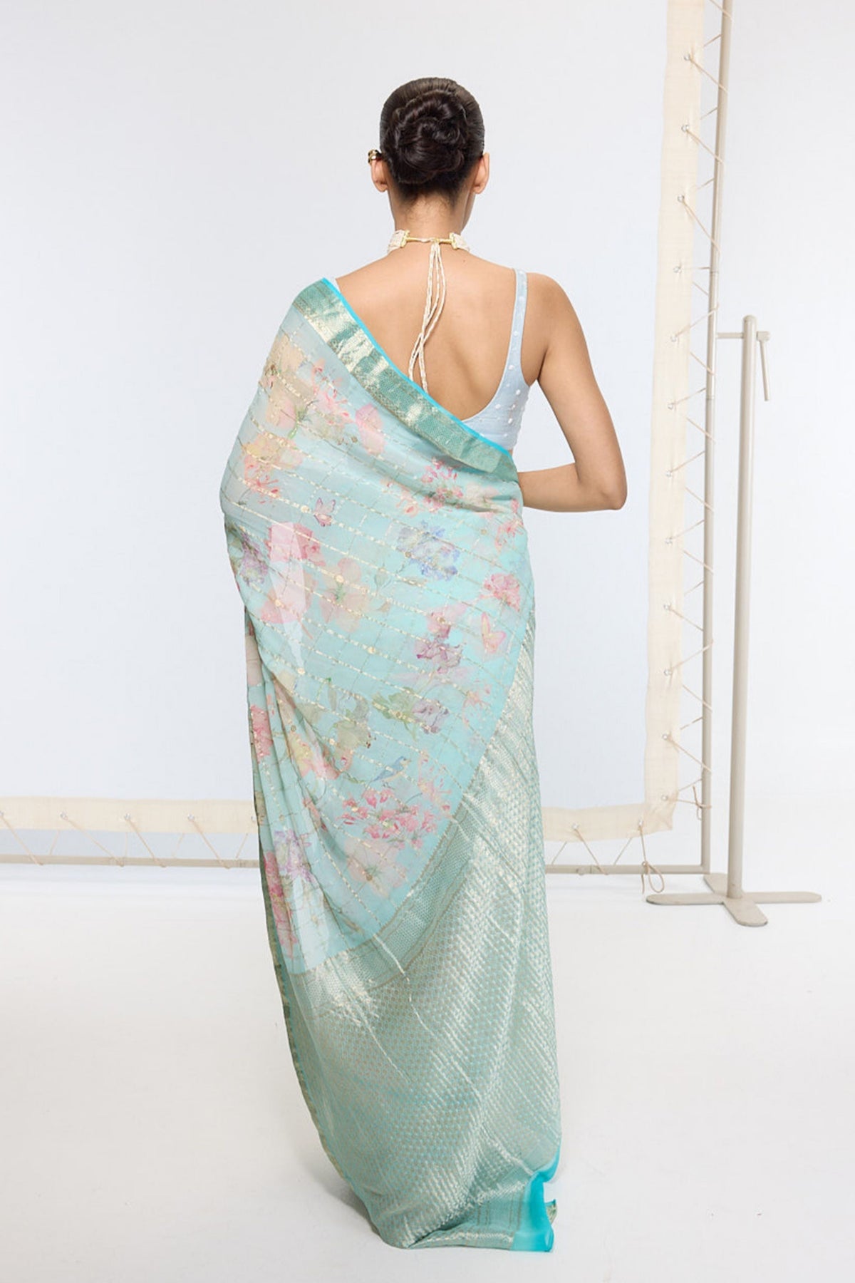 Handwoven Baby Blue Printed Saree