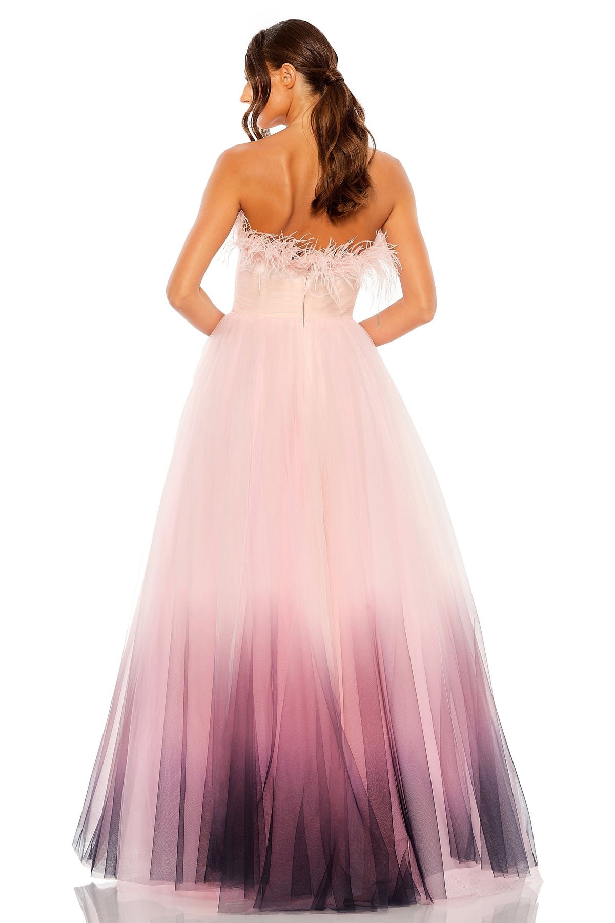 Strapless Feather Long Gown