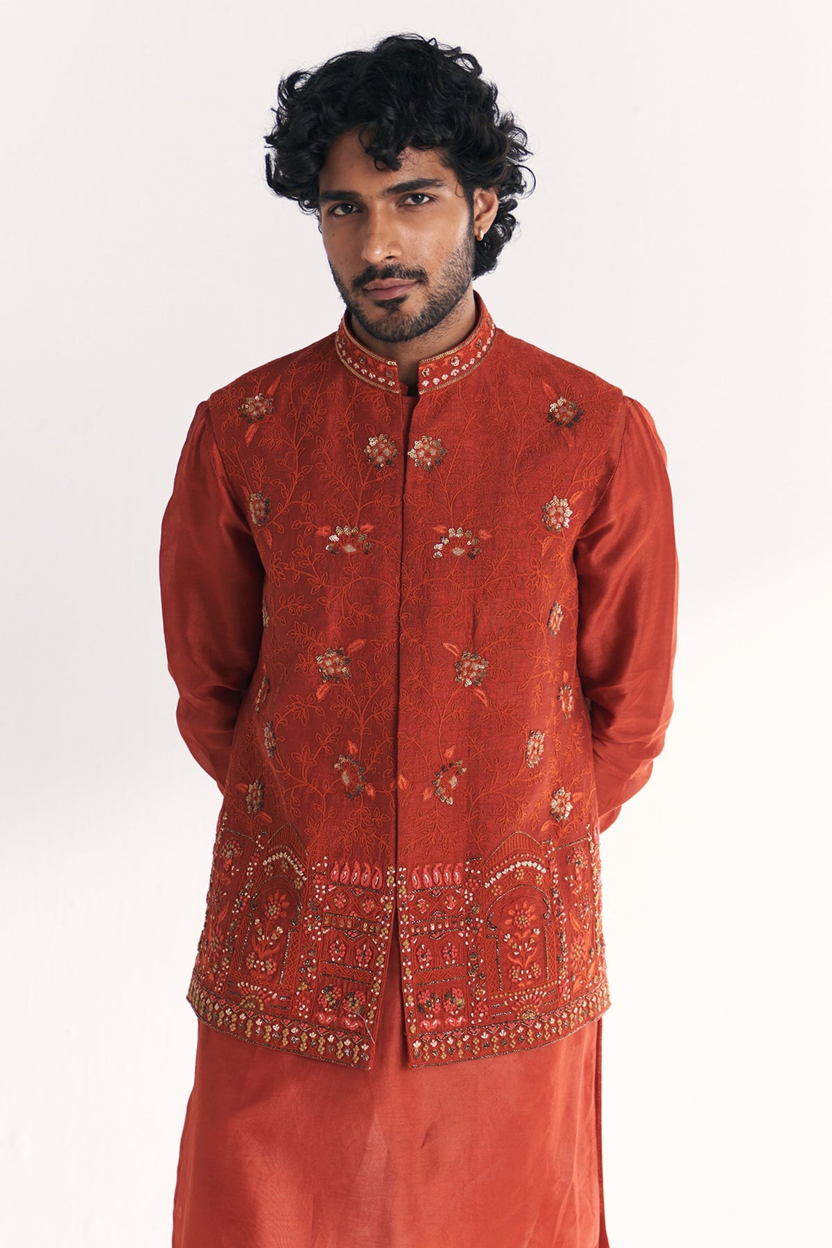Shamsi Rust Nehru Jacket Set
